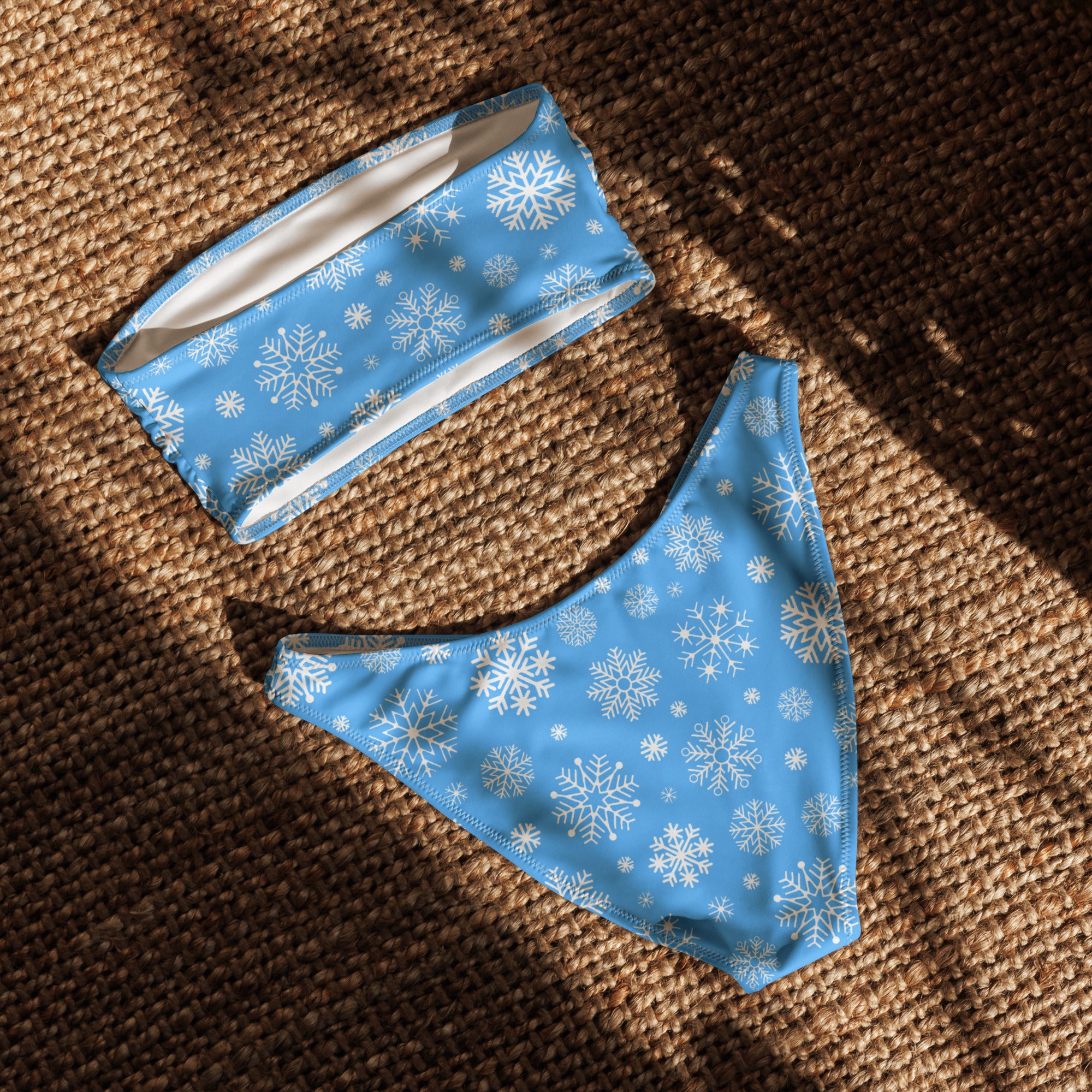 Women's Blue Snowflake Recycled Bandeau Bikini - Quick Drying Fabric With UPF 50+