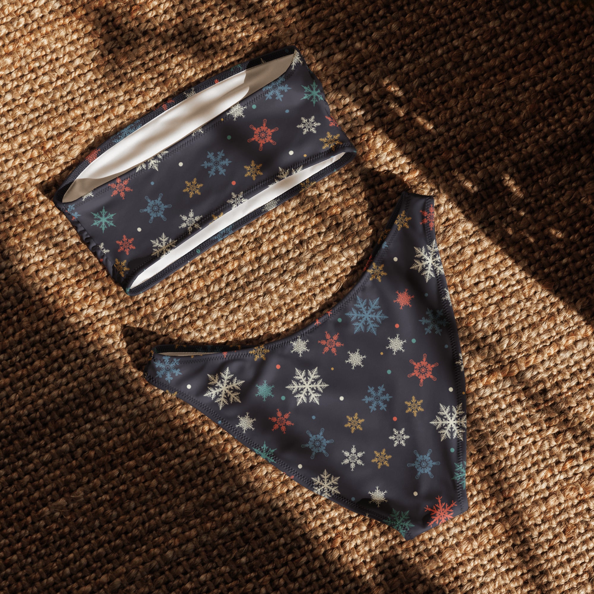 Women's Colorful Snowflakes Recycled Bandeau Bikini - Quick Drying Fabric With UPF 50+