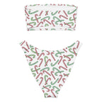 Women's Red & Green Candy Cane Christmas Recycled Bandeau Bikini - Quick Drying Fabric With UPF 50+