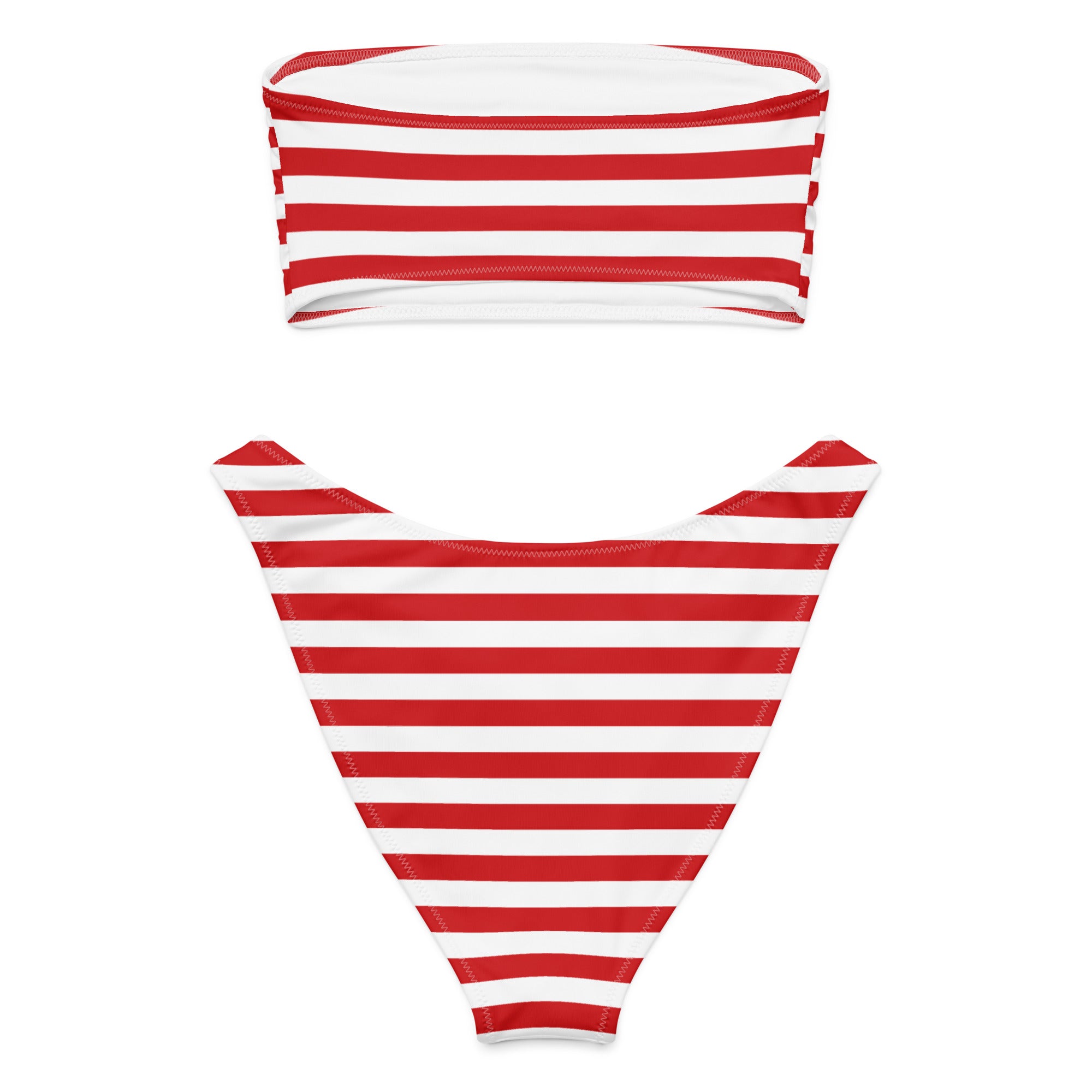 Women's Red & White Striped Christmas Recycled Bandeau Bikini - Quick Drying Fabric With UPF 50+