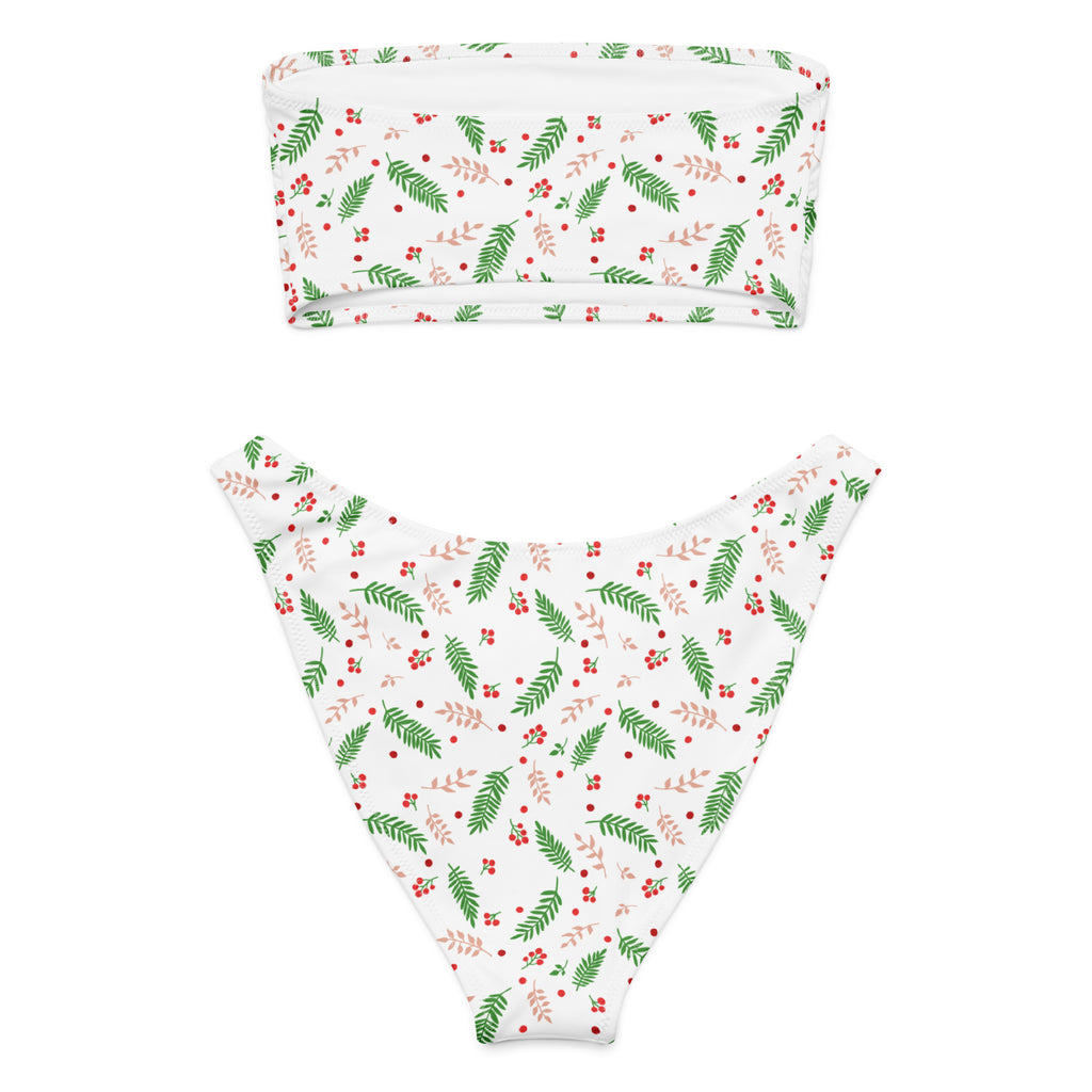 Women's Holly Berry Christmas Recycled Bandeau Bikini - Quick Drying Fabric With UPF 50+
