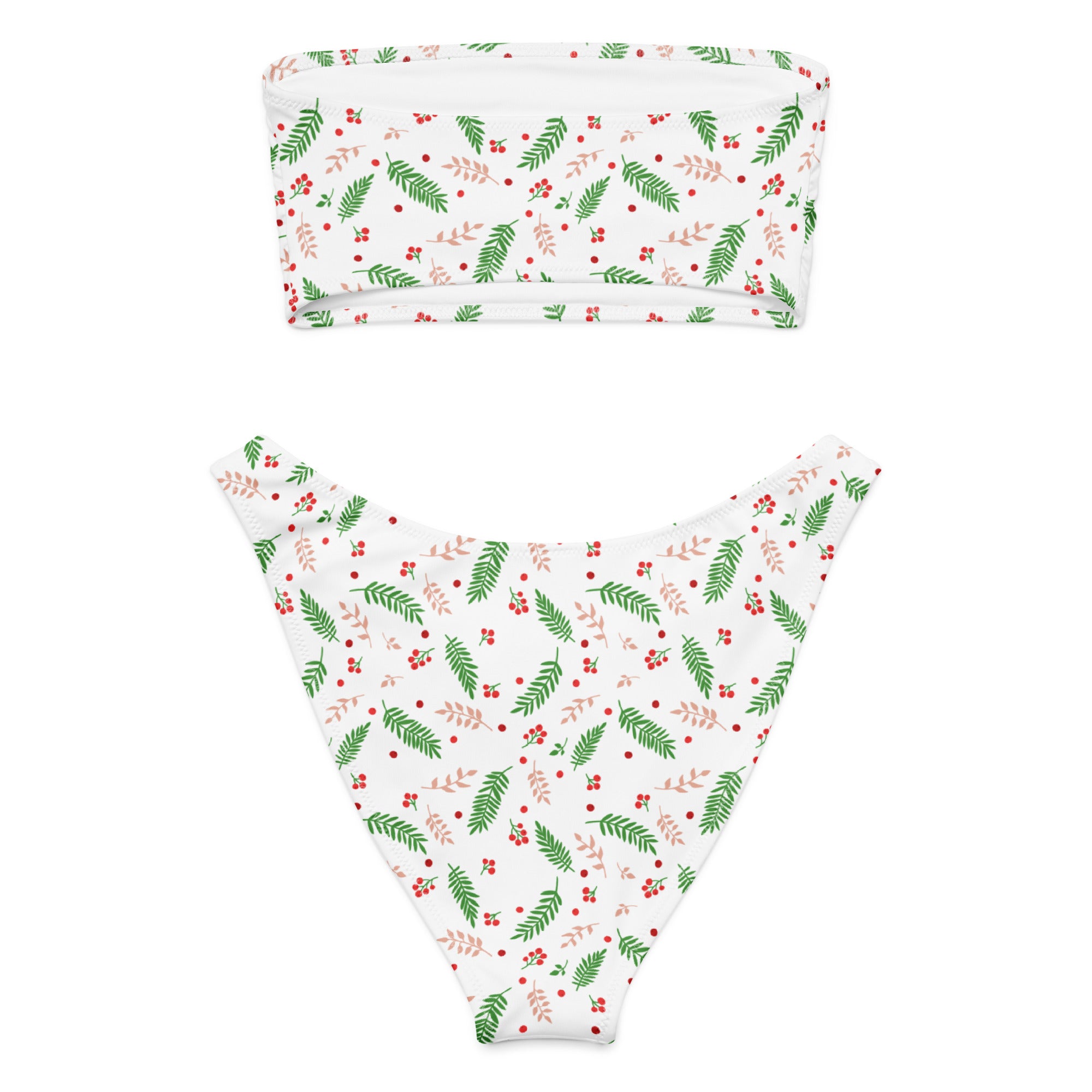 Women's Holly Berry Christmas Recycled Bandeau Bikini - Quick Drying Fabric With UPF 50+