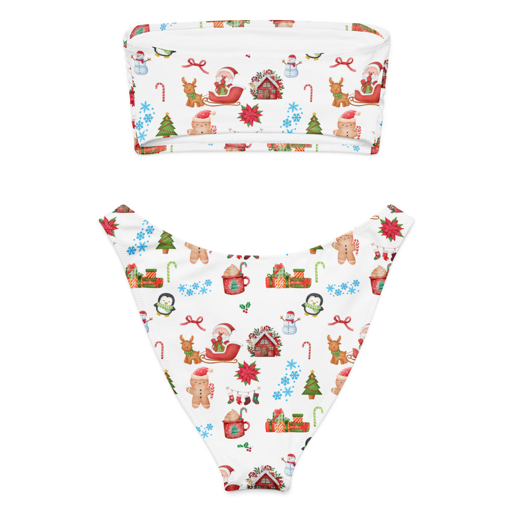 Women's Christmas Recycled Bandeau Bikini - Quick Drying Fabric With UPF 50+