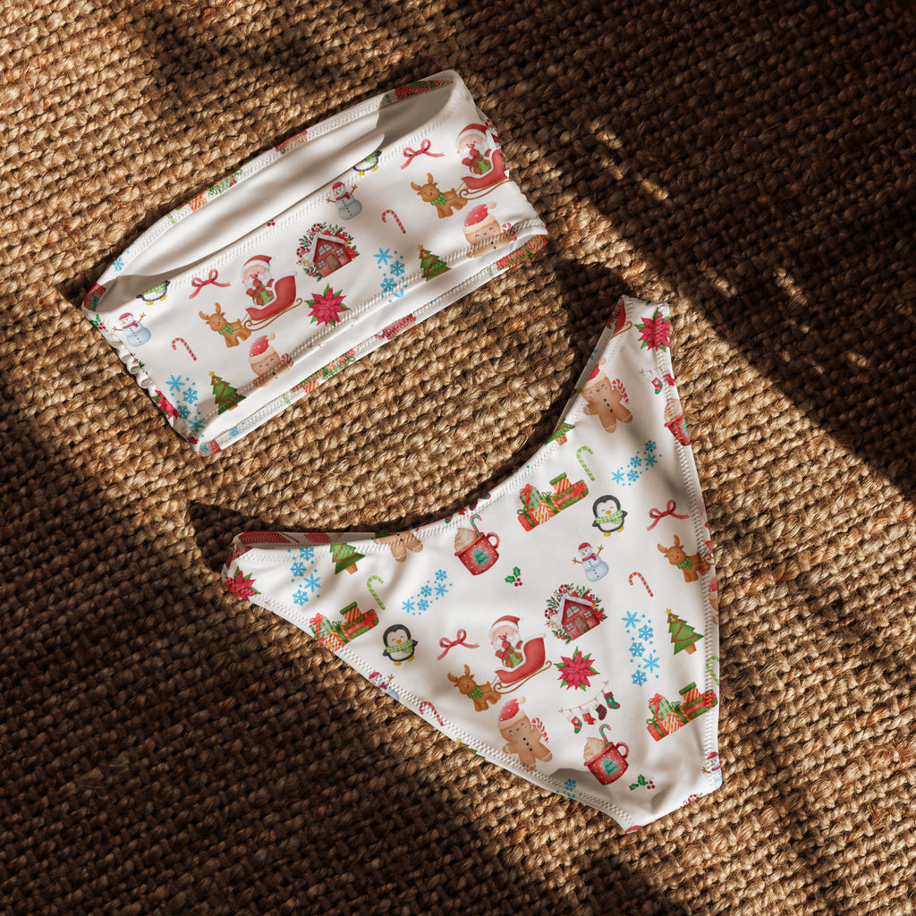 Women's Christmas Recycled Bandeau Bikini - Quick Drying Fabric With UPF 50+