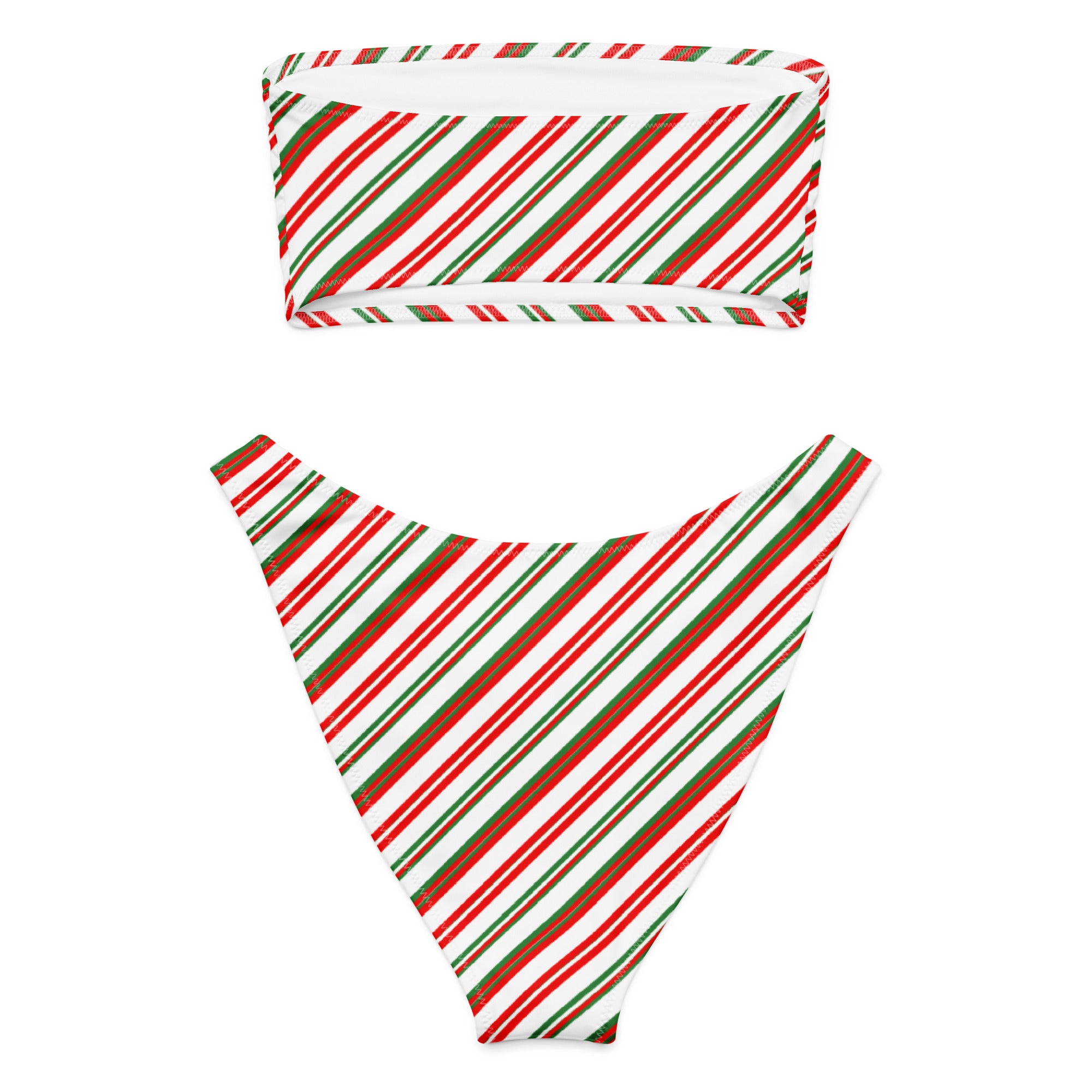 Women's Christmas Stripe Recycled Bandeau Bikini - Quick Drying Fabric With UPF 50+