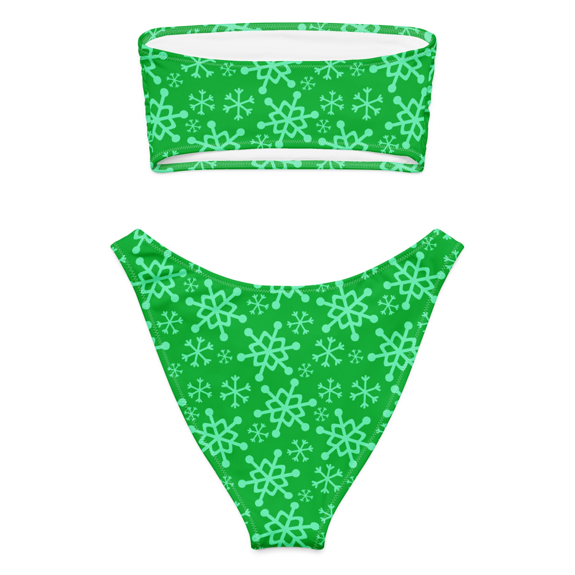 Women's Green Snowflake Recycled Bandeau Bikini - Quick Drying Fabric With UPF 50+