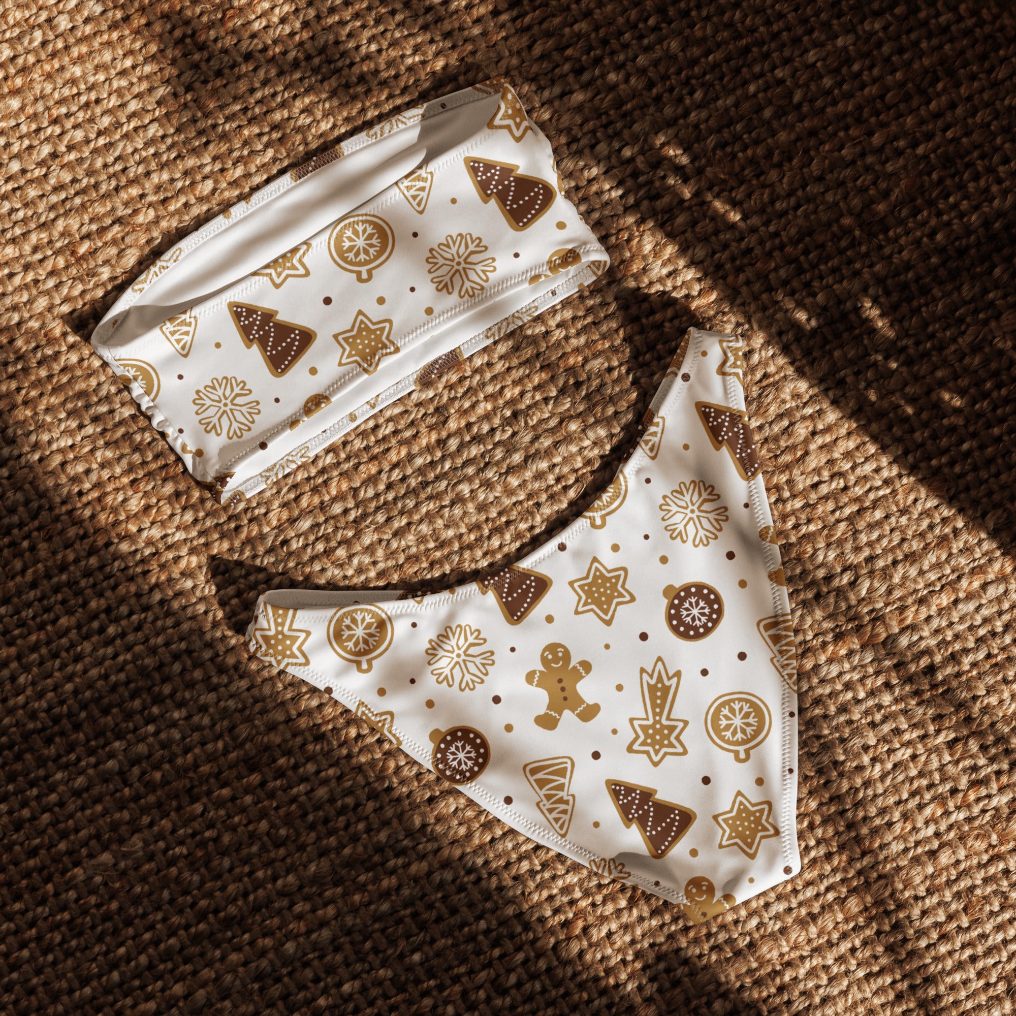 Women's Gingerbread Cookies Recycled Bandeau Bikini - Quick Drying Fabric With UPF 50+