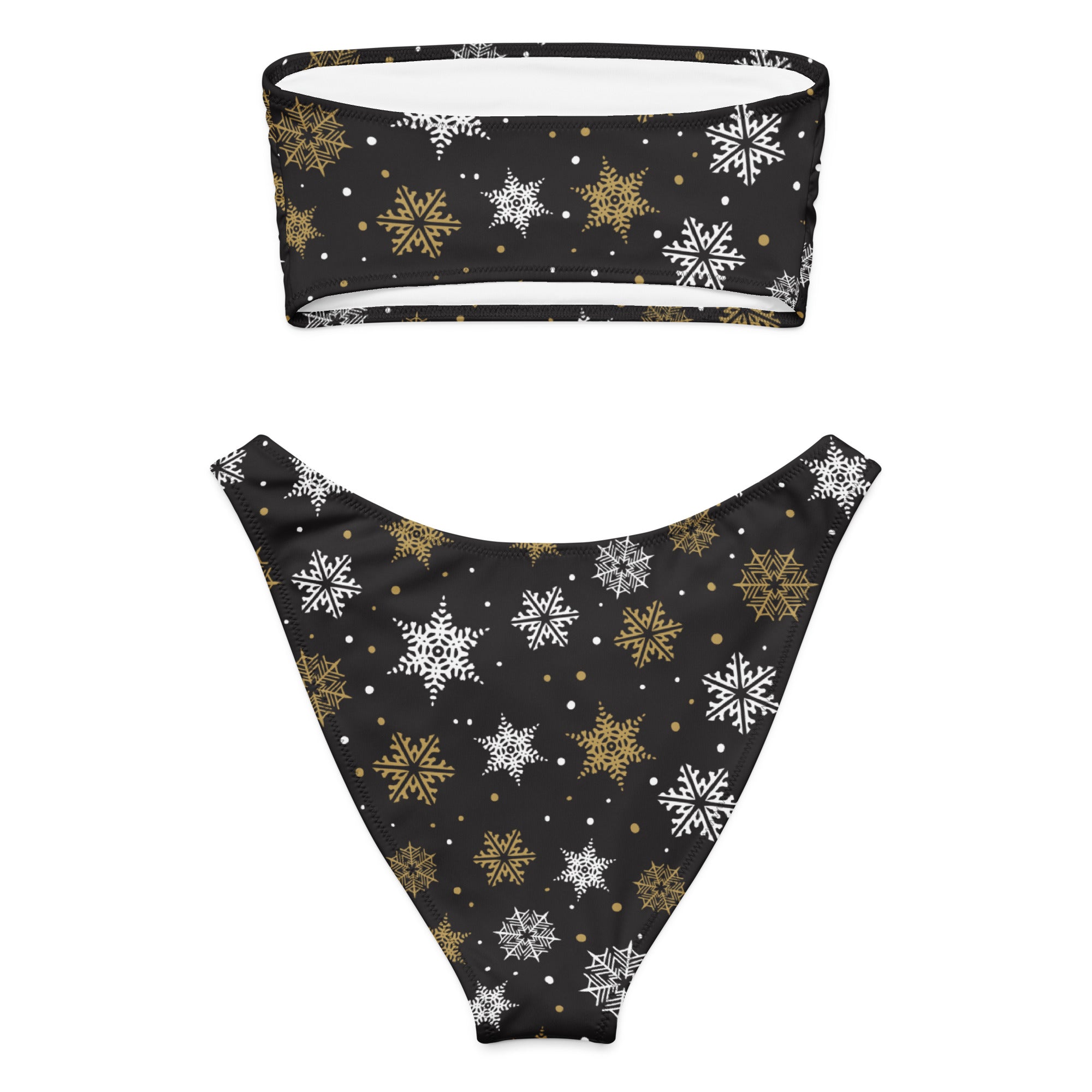 Women's White & Gold Snowflakes Recycled Bandeau Bikini - Quick Drying Fabric With UPF 50+