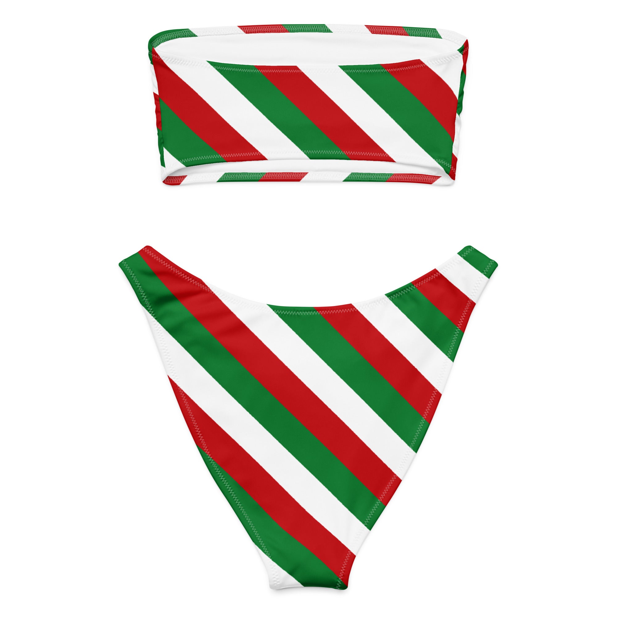 Women's Bold Candy Cane Stripe Recycled Bandeau Bikini - Quick Drying Fabric With UPF 50+