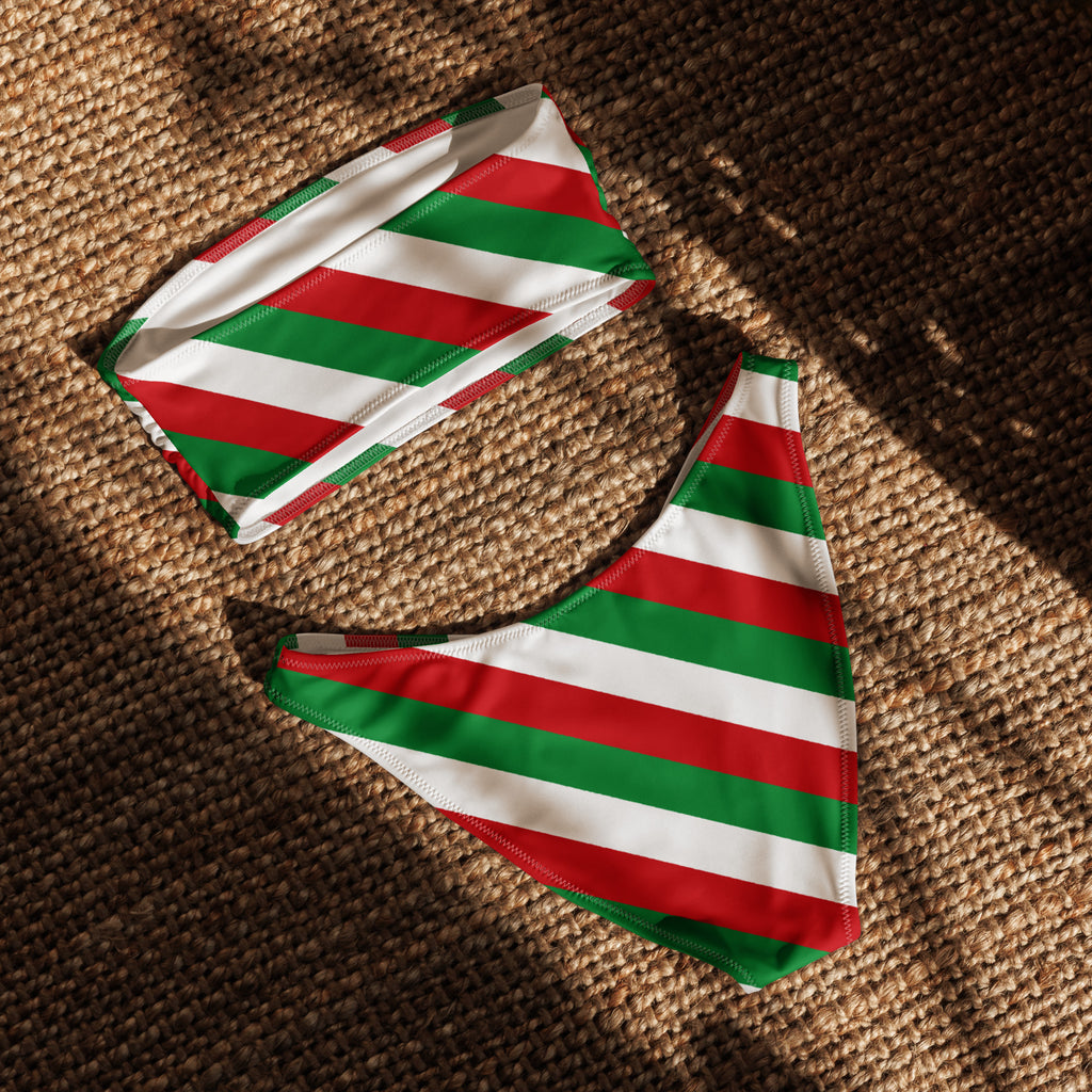 Women's Bold Candy Cane Stripe Recycled Bandeau Bikini - Quick Drying Fabric With UPF 50+