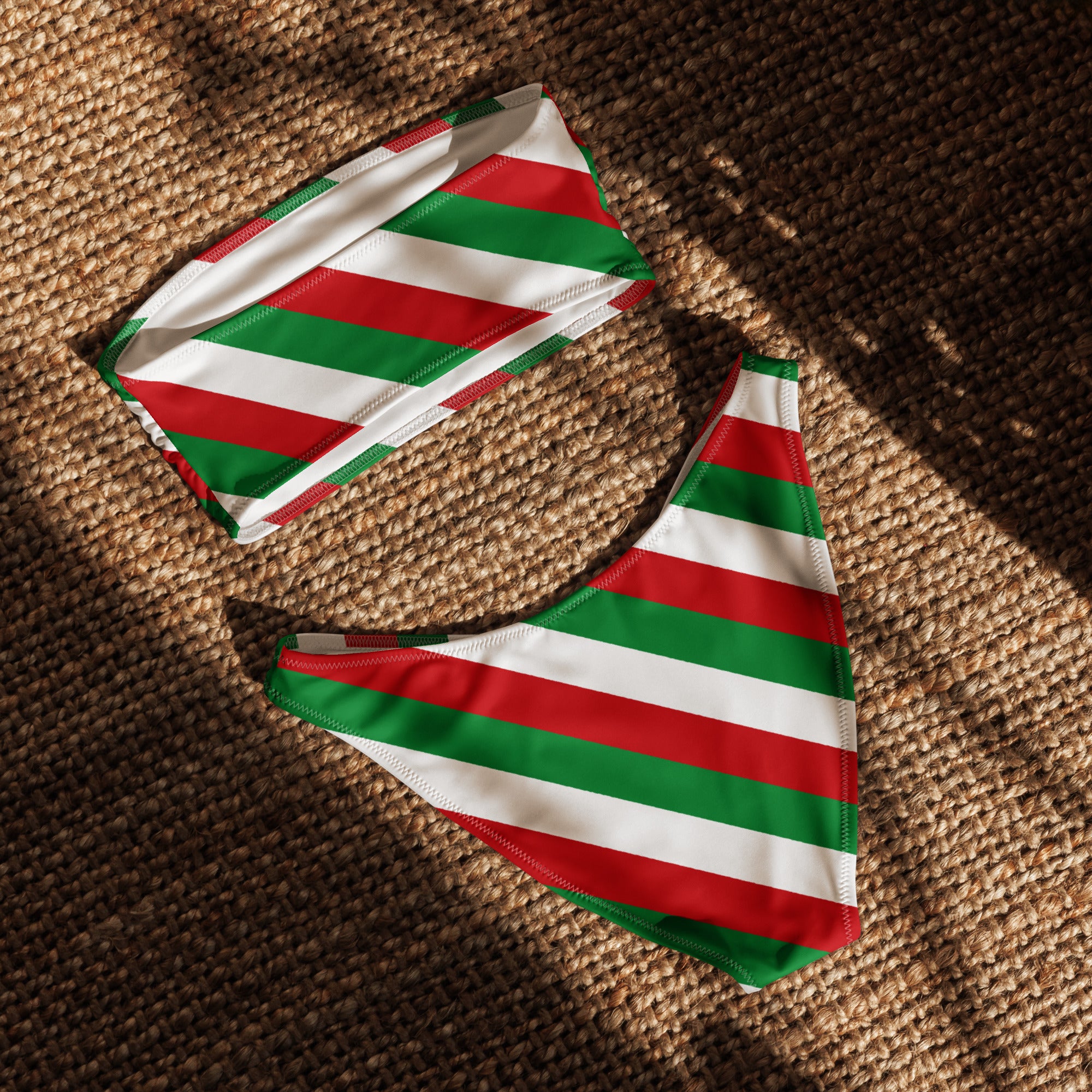 Women's Bold Candy Cane Stripe Recycled Bandeau Bikini - Quick Drying Fabric With UPF 50+