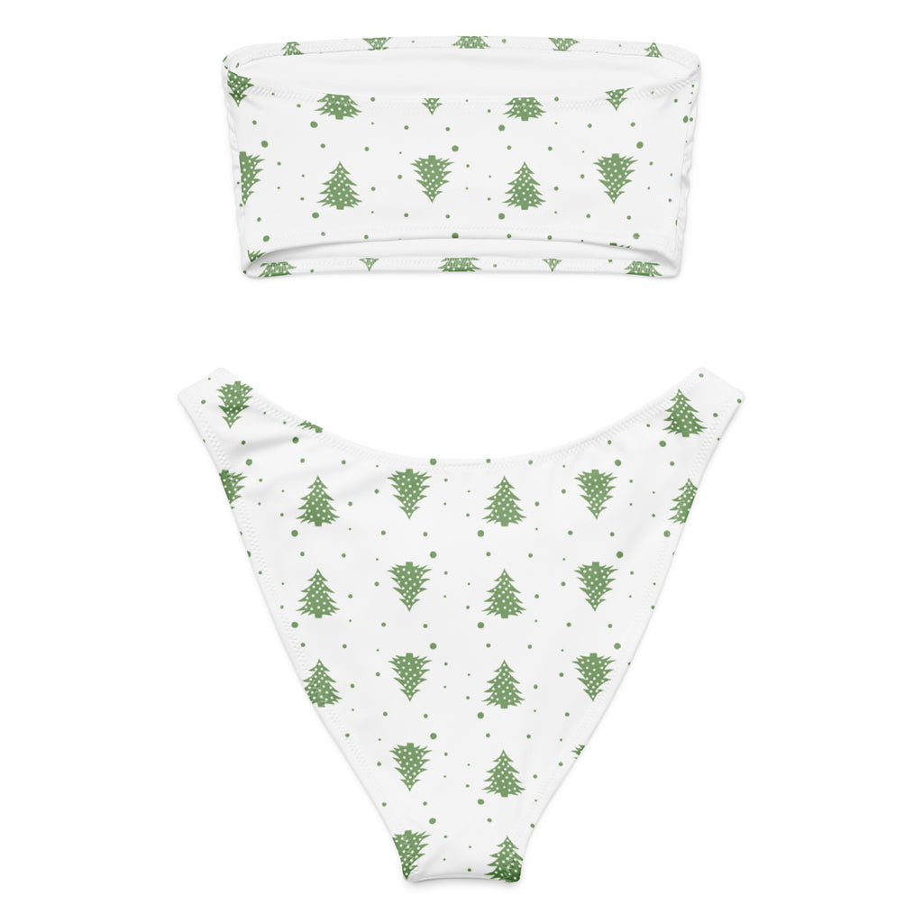 Women's Christmas Tree Recycled Bandeau Bikini - Quick Drying Fabric With UPF 50+