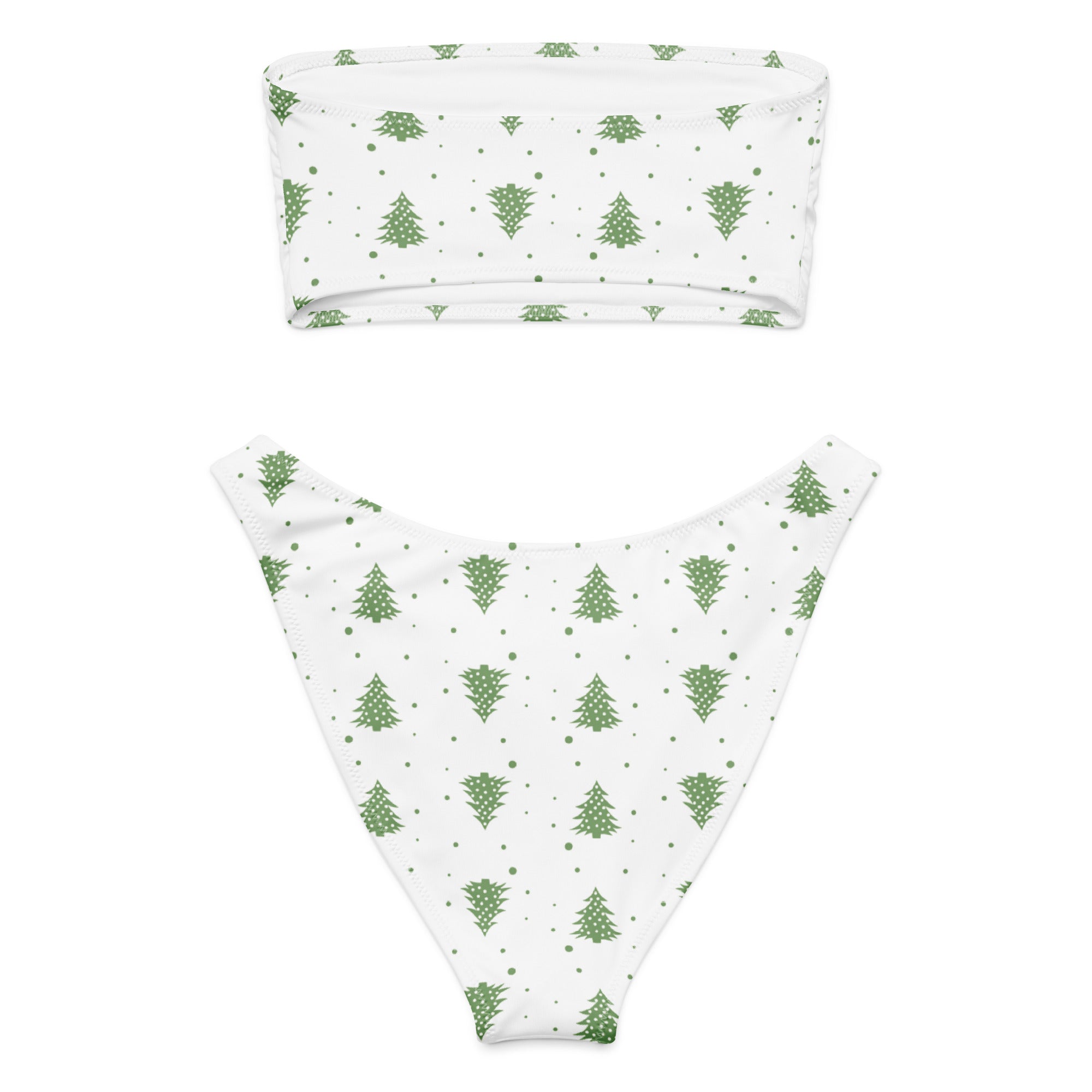 Women's Christmas Tree Recycled Bandeau Bikini - Quick Drying Fabric With UPF 50+