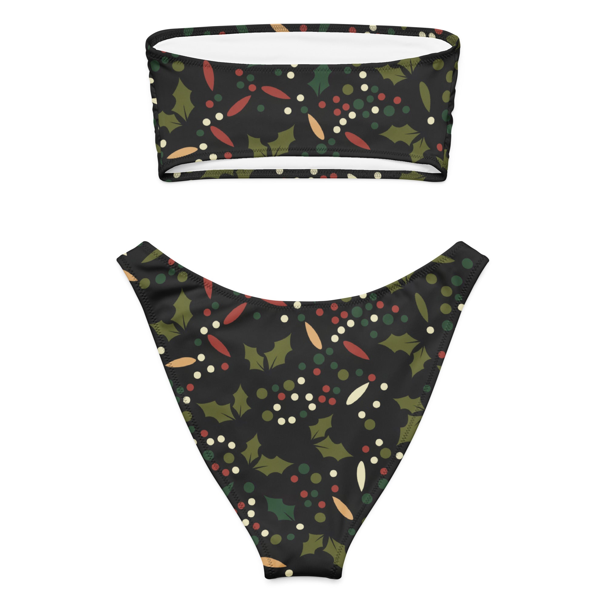 Women's Dark Holly & Berries Recycled Bandeau Bikini - Quick Drying Fabric With UPF 50+
