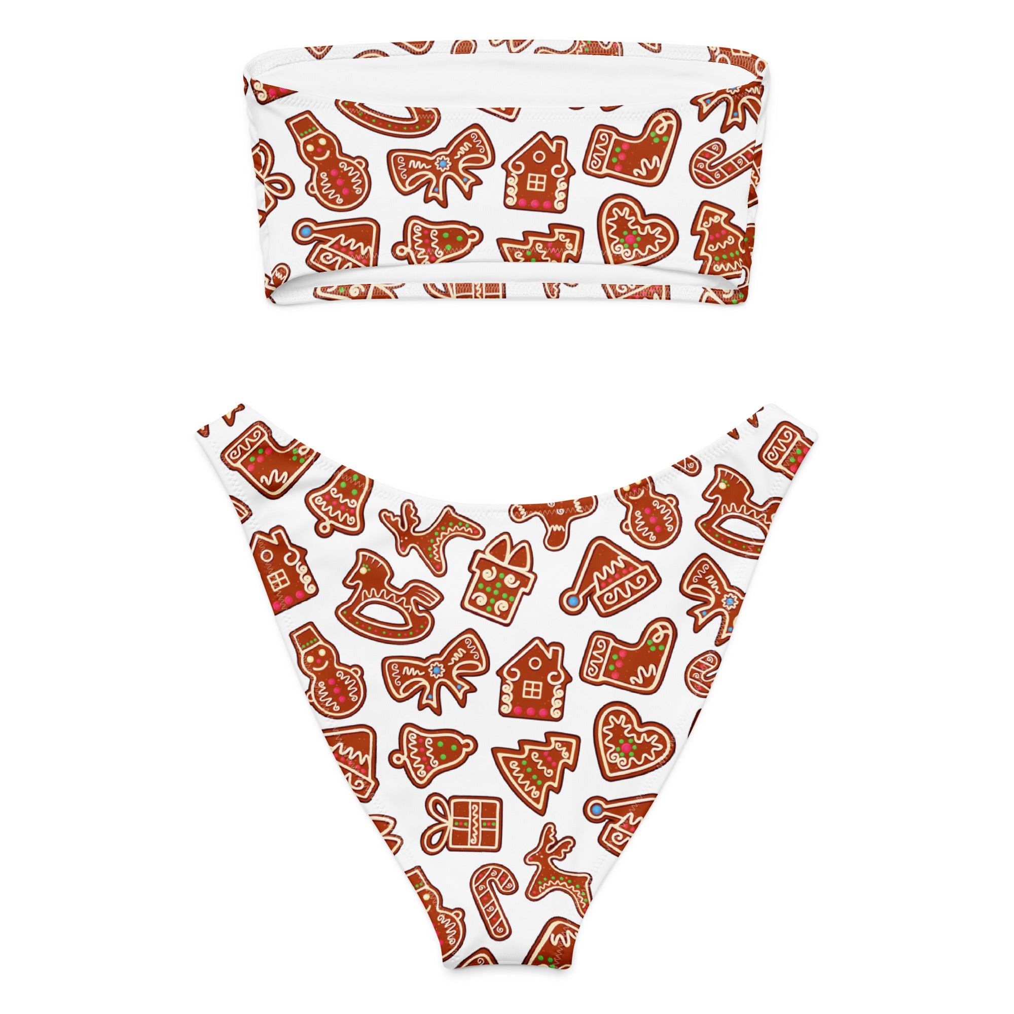 Women's White Gingerbread Canes Recycled Bandeau Bikini - Quick Drying Fabric With UPF 50+
