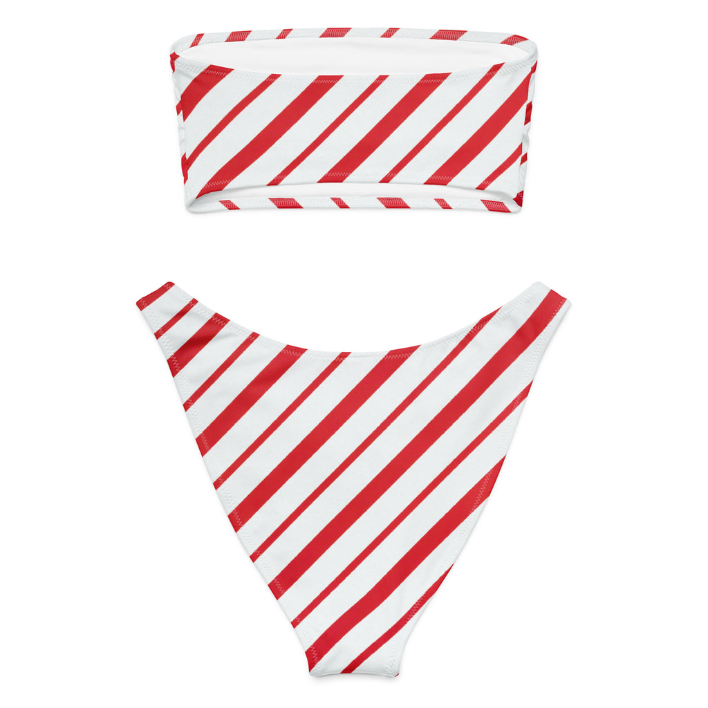 Women's Candy Cane Stripe Recycled Bandeau Bikini - Quick Drying Fabric With UPF 50+