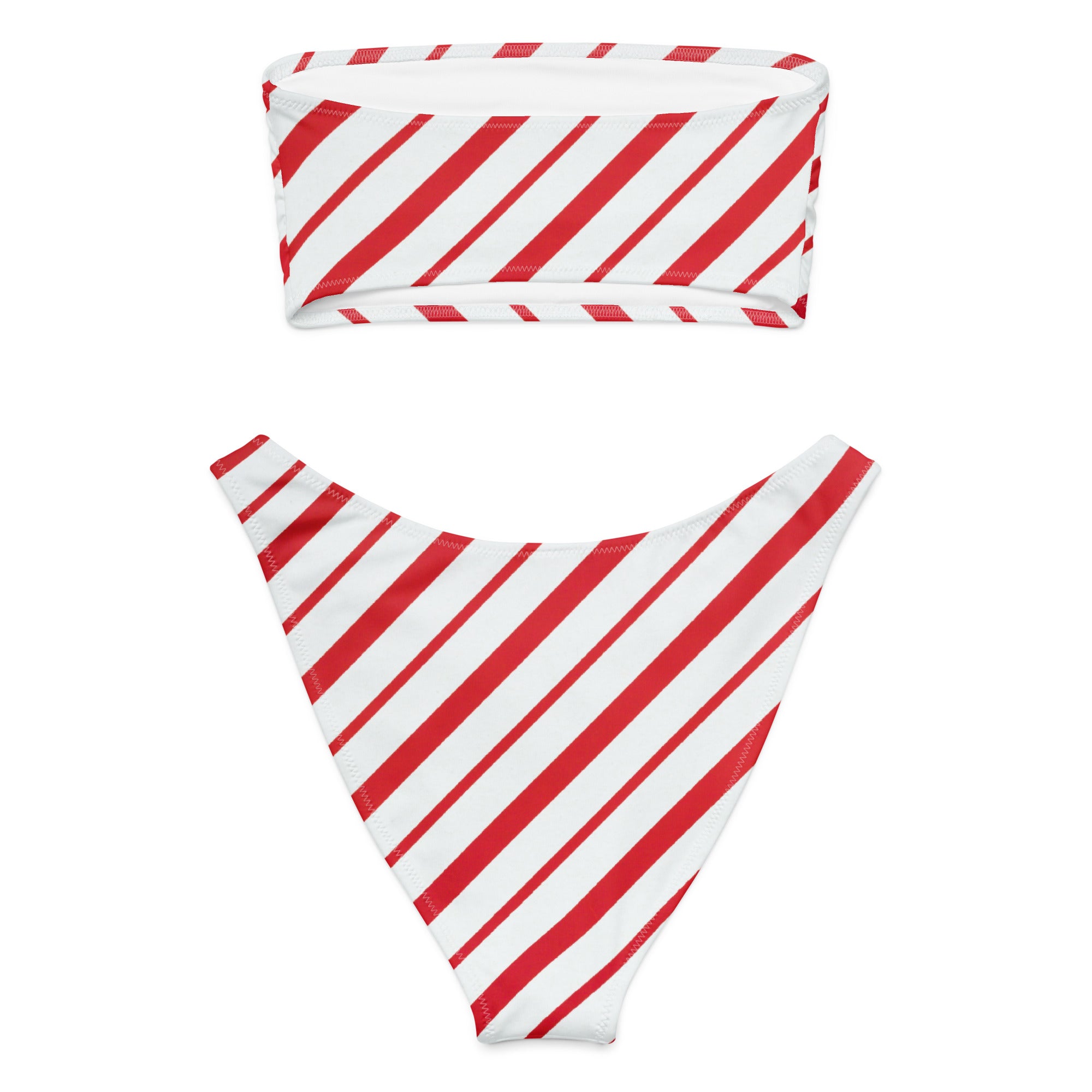 Women's Candy Cane Stripe Recycled Bandeau Bikini - Quick Drying Fabric With UPF 50+