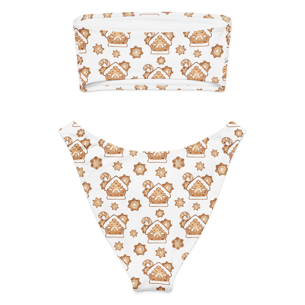Women's Gingerbread House Recycled Bandeau Bikini - Quick Drying Fabric With UPF 50+