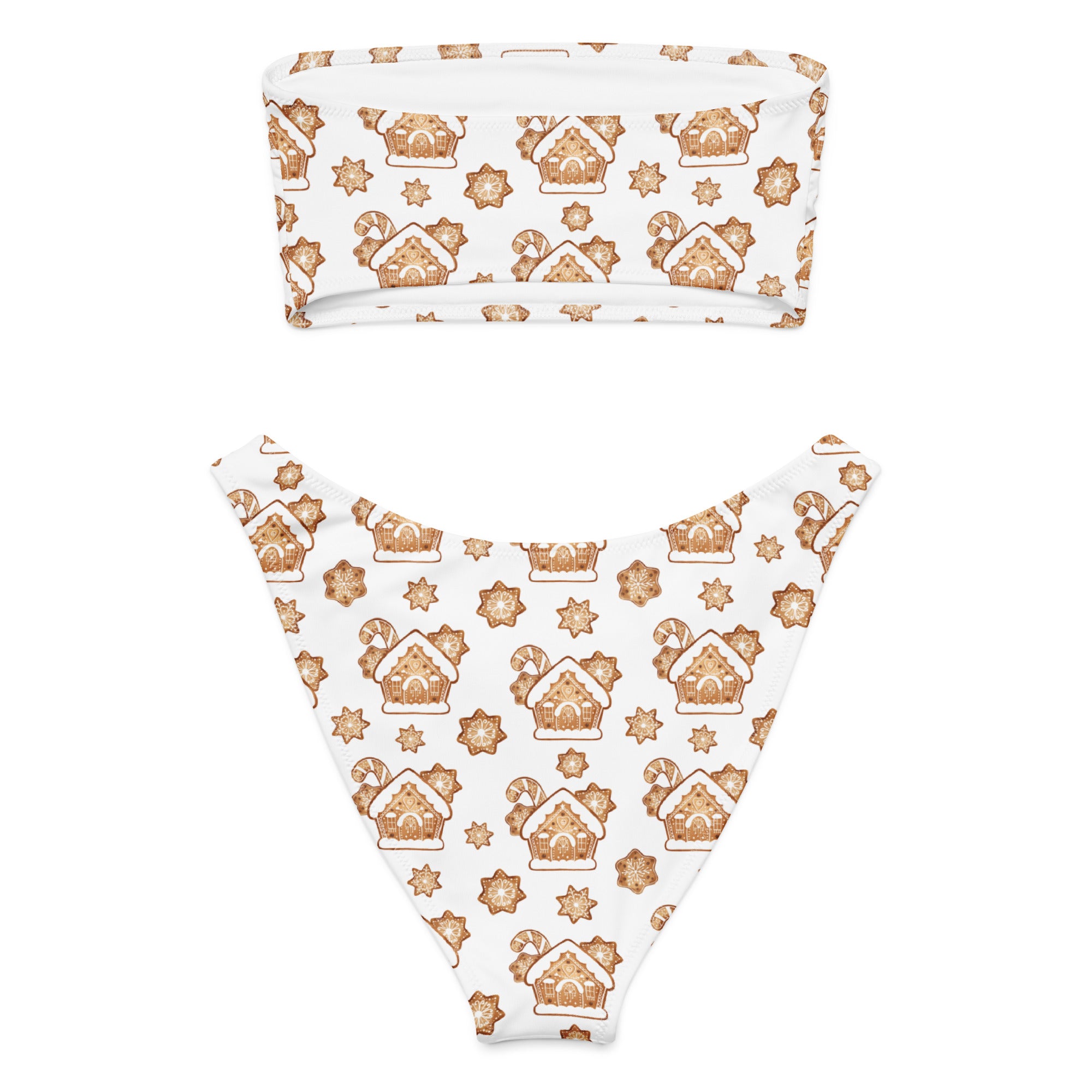 Women's Gingerbread House Recycled Bandeau Bikini - Quick Drying Fabric With UPF 50+