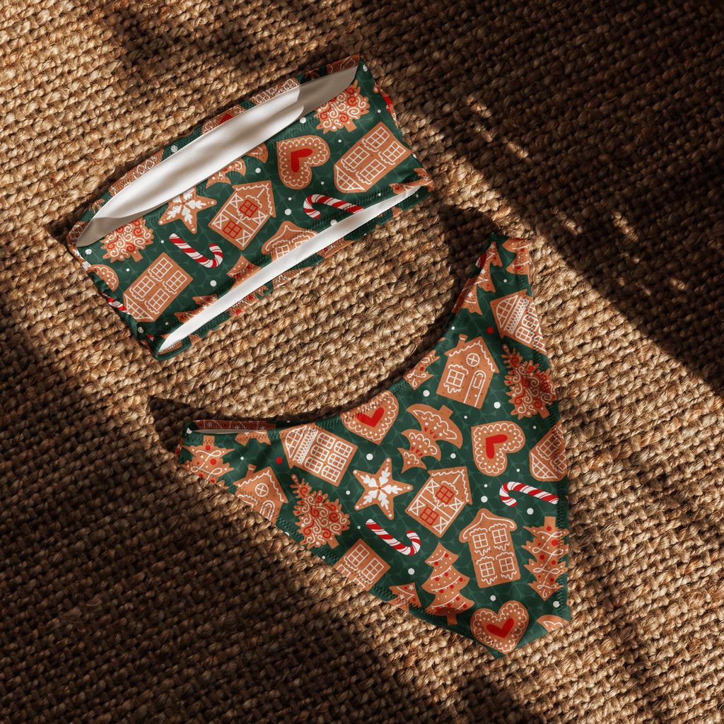 Women's Green Gingerbread Cookies Recycled Bandeau Bikini - Quick Drying Fabric With UPF 50+