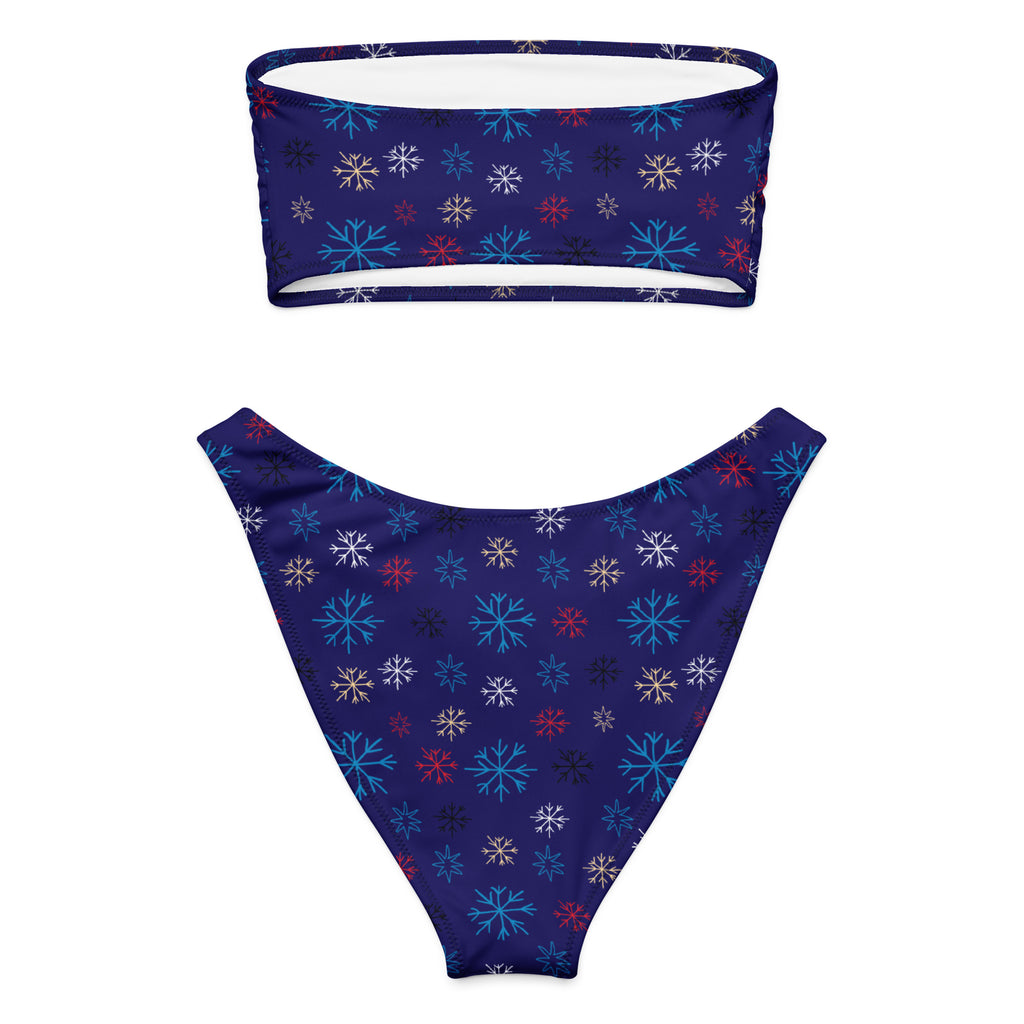 Women's Navy Snowflake Recycled Bandeau Bikini - Quick Drying Fabric With UPF 50+