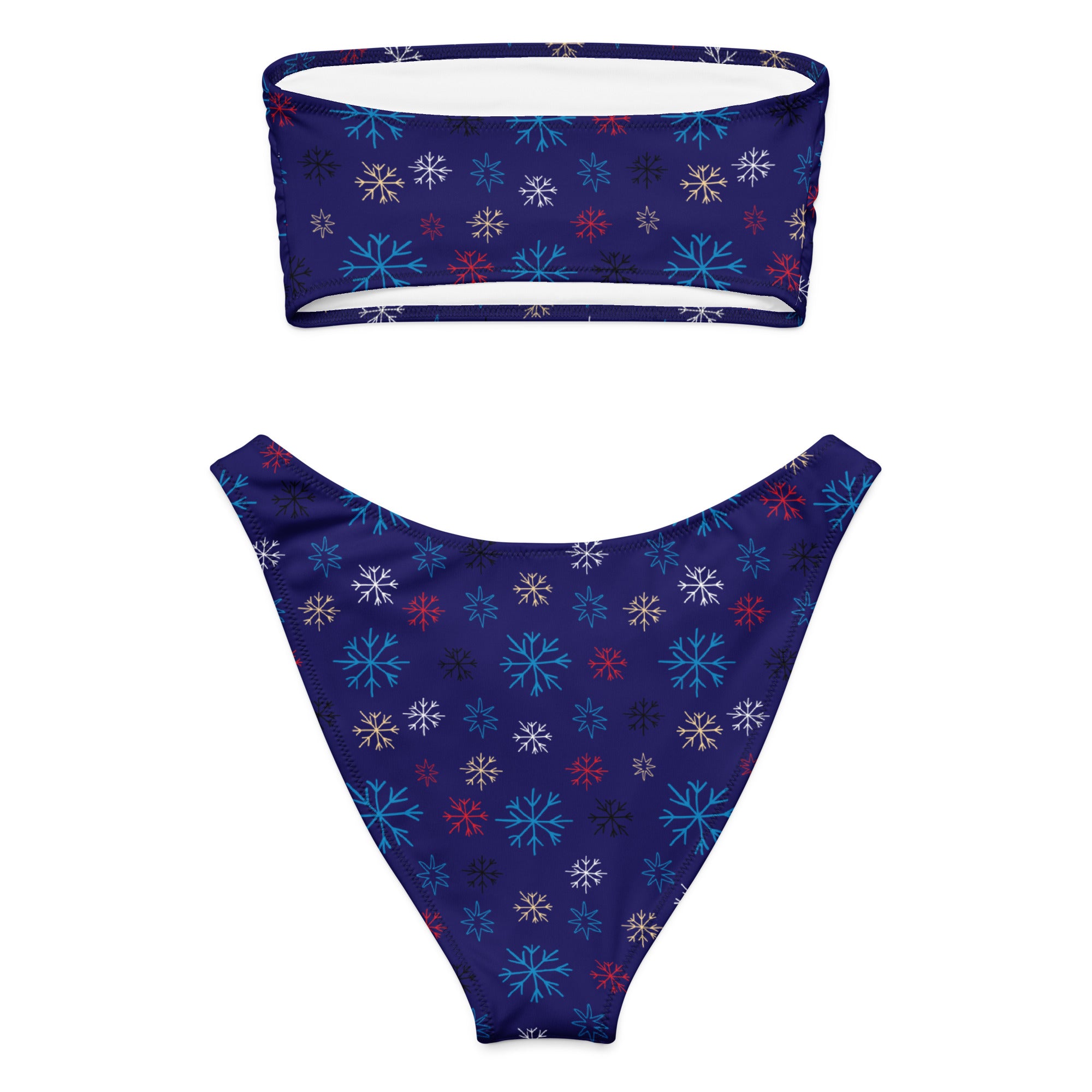 Women's Navy Snowflake Recycled Bandeau Bikini - Quick Drying Fabric With UPF 50+