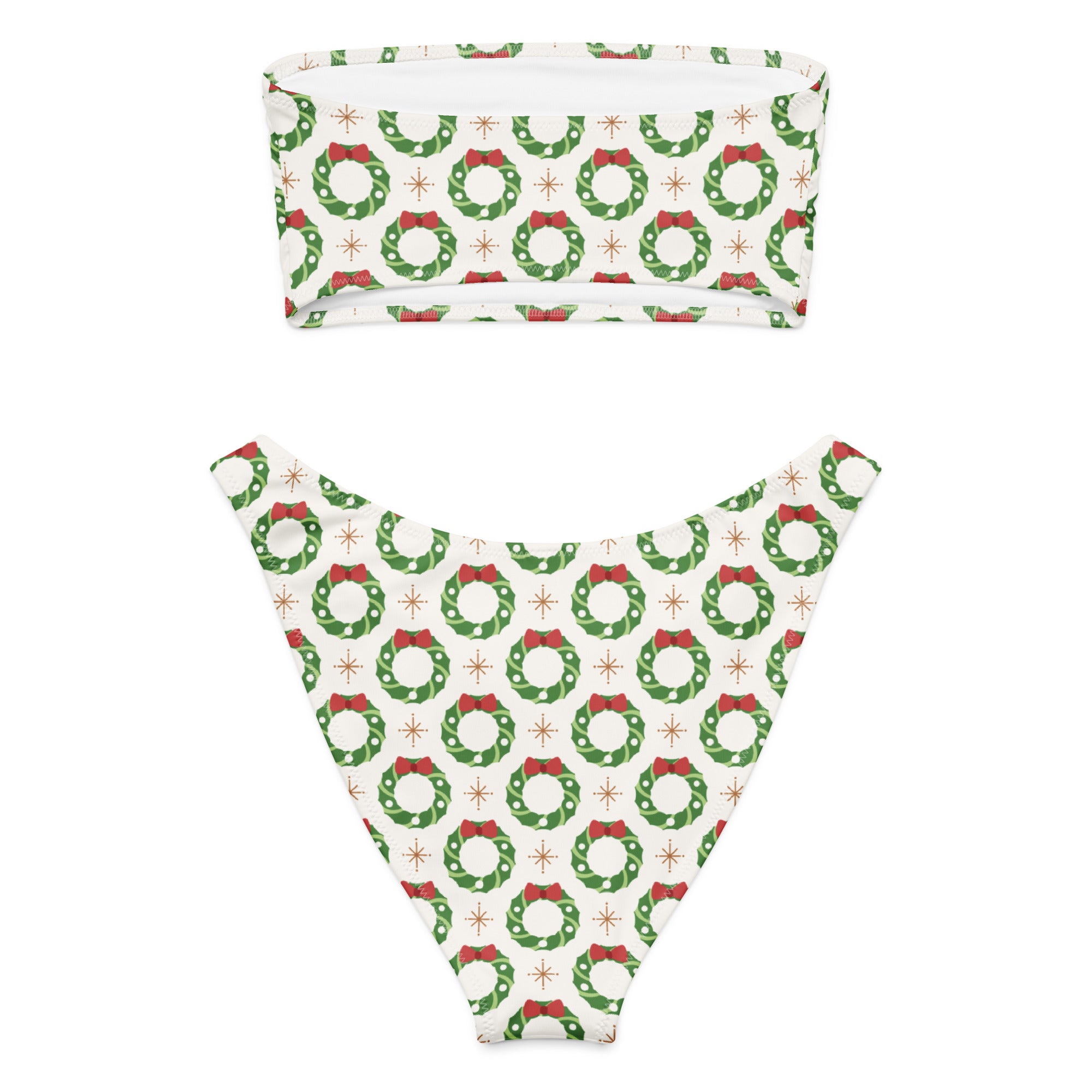 Women's Christmas Wreath Recycled Bandeau Bikini - Quick Drying Fabric With UPF 50+
