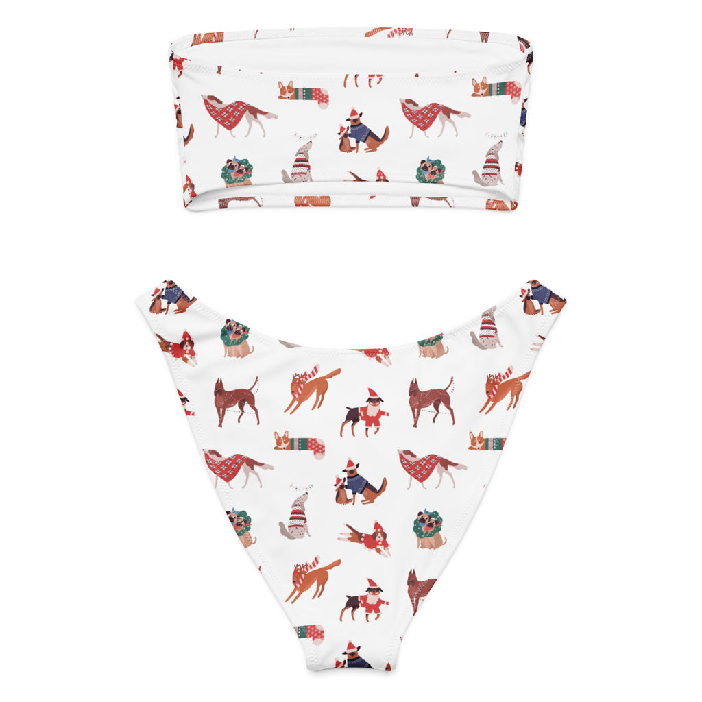Women's Christmas Dog Recycled Bandeau Bikini - Quick Drying Fabric With UPF 50+