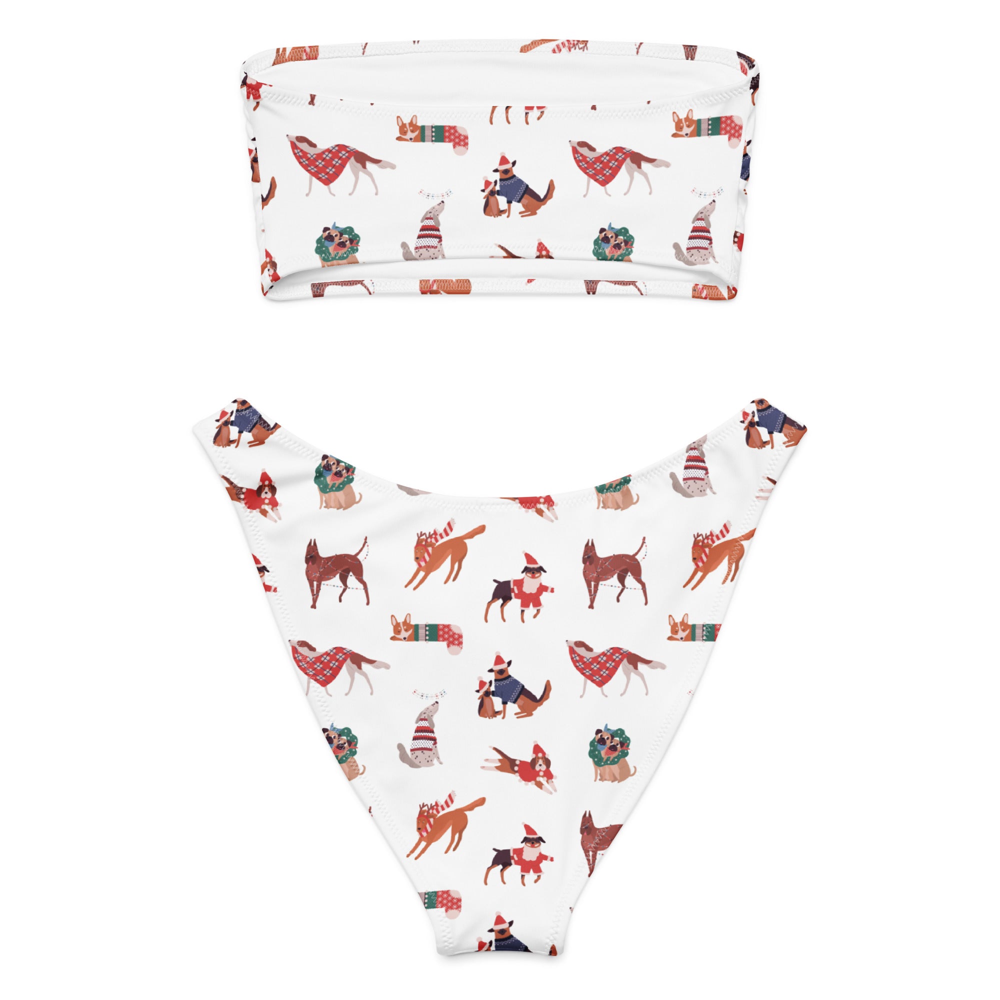 Women's Christmas Dog Recycled Bandeau Bikini - Quick Drying Fabric With UPF 50+