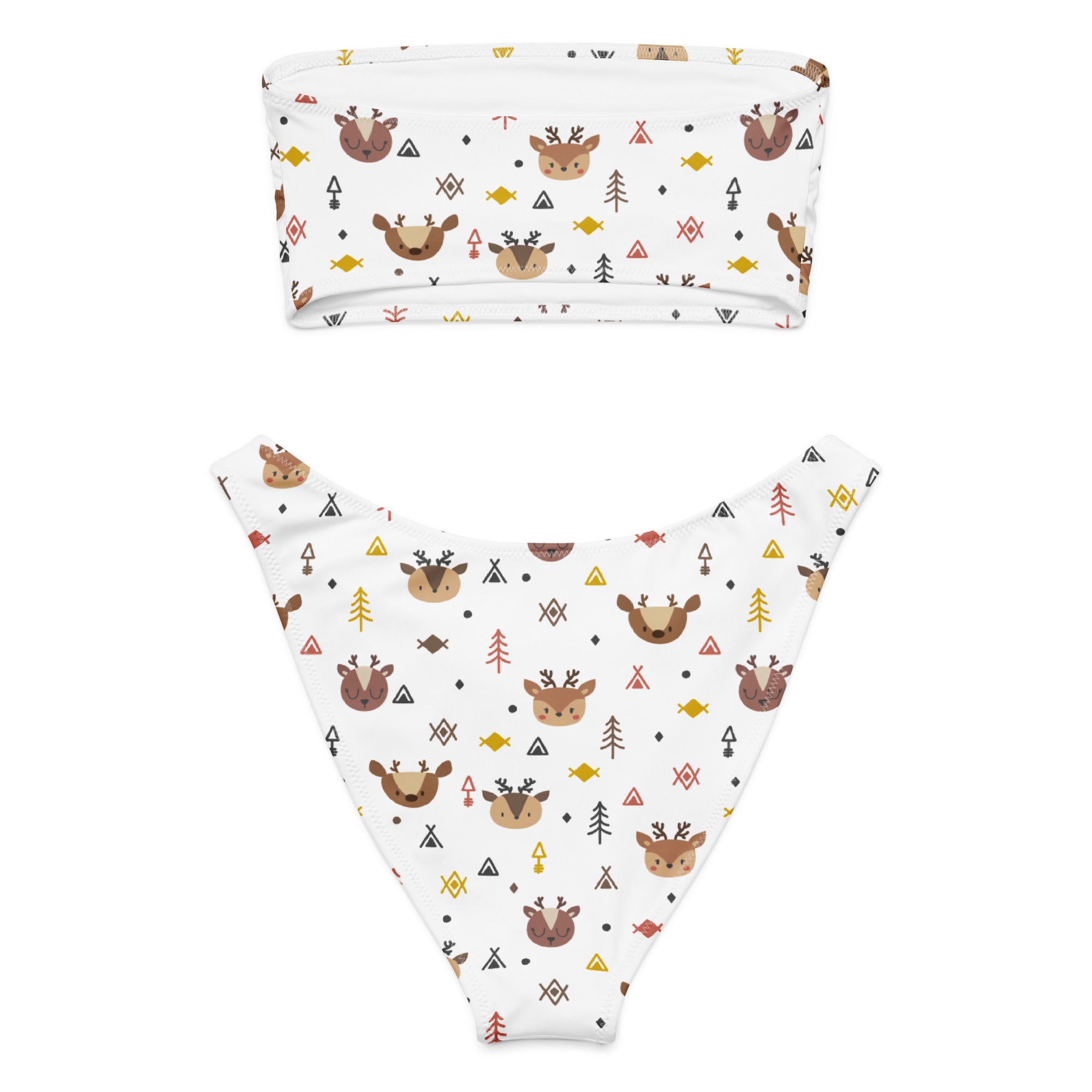 Women's Christmas Reindeer Recycled Bandeau Bikini - Quick Drying Fabric With UPF 50+