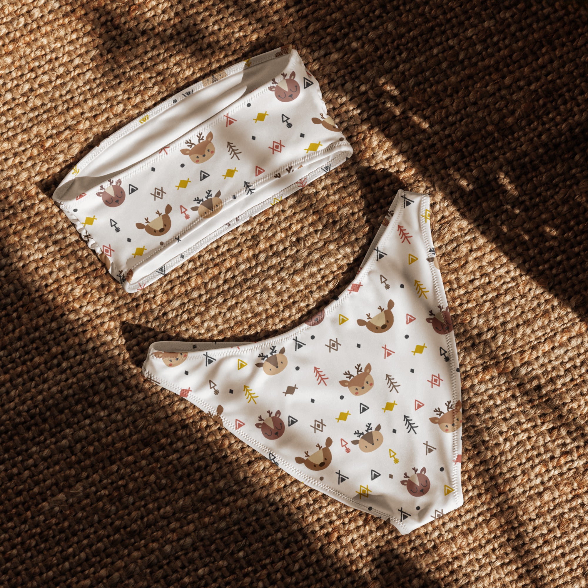 Women's Christmas Reindeer Recycled Bandeau Bikini - Quick Drying Fabric With UPF 50+