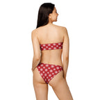 Women's Red Snowflake Christmas Recycled Bandeau Bikini - Quick Drying Fabric With UPF 50+