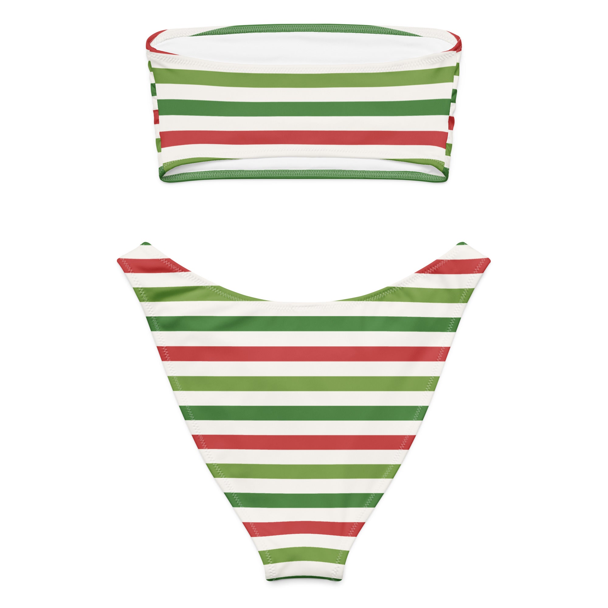 Women's Christmas Striped Recycled Bandeau Bikini - Quick Drying Fabric With UPF 50+
