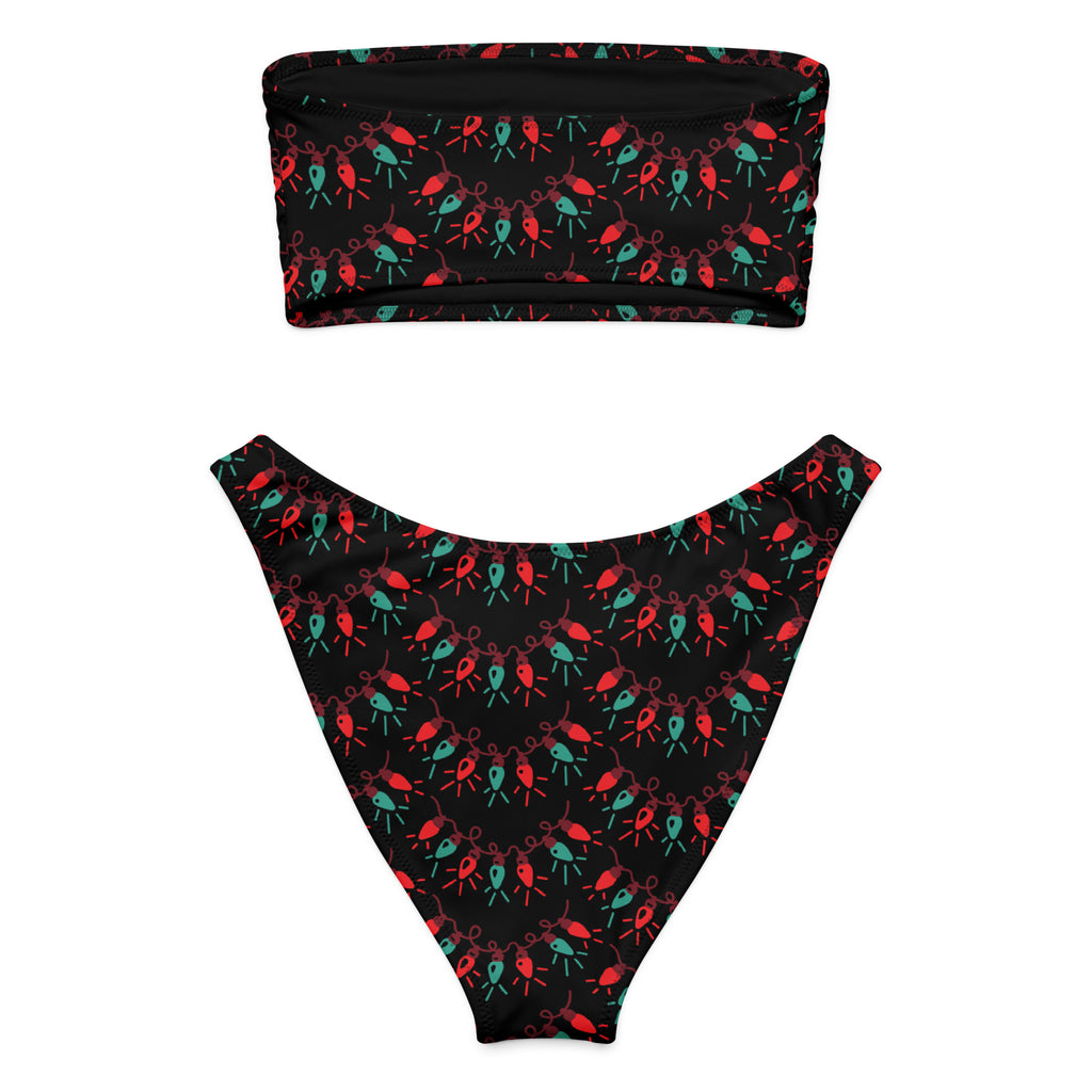 Women's Christmas Lights Recycled Bandeau Bikini - Quick Drying Fabric With UPF 50+