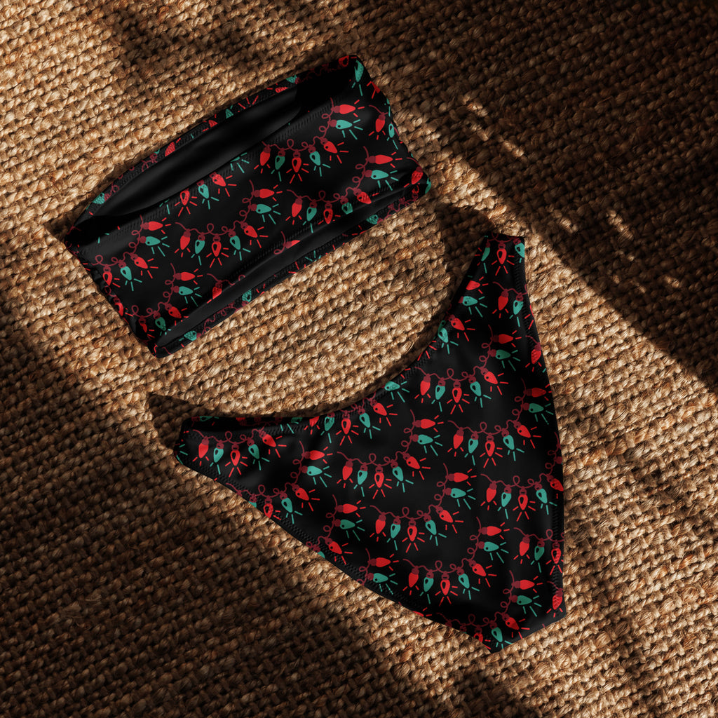 Women's Christmas Lights Recycled Bandeau Bikini - Quick Drying Fabric With UPF 50+