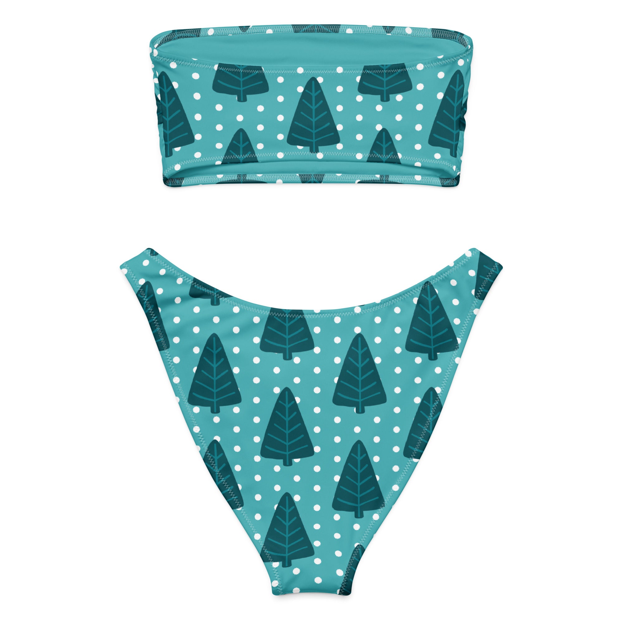 Women's Teal Christmas Tree Recycled Bandeau Bikini - Quick Drying Fabric With UPF 50+