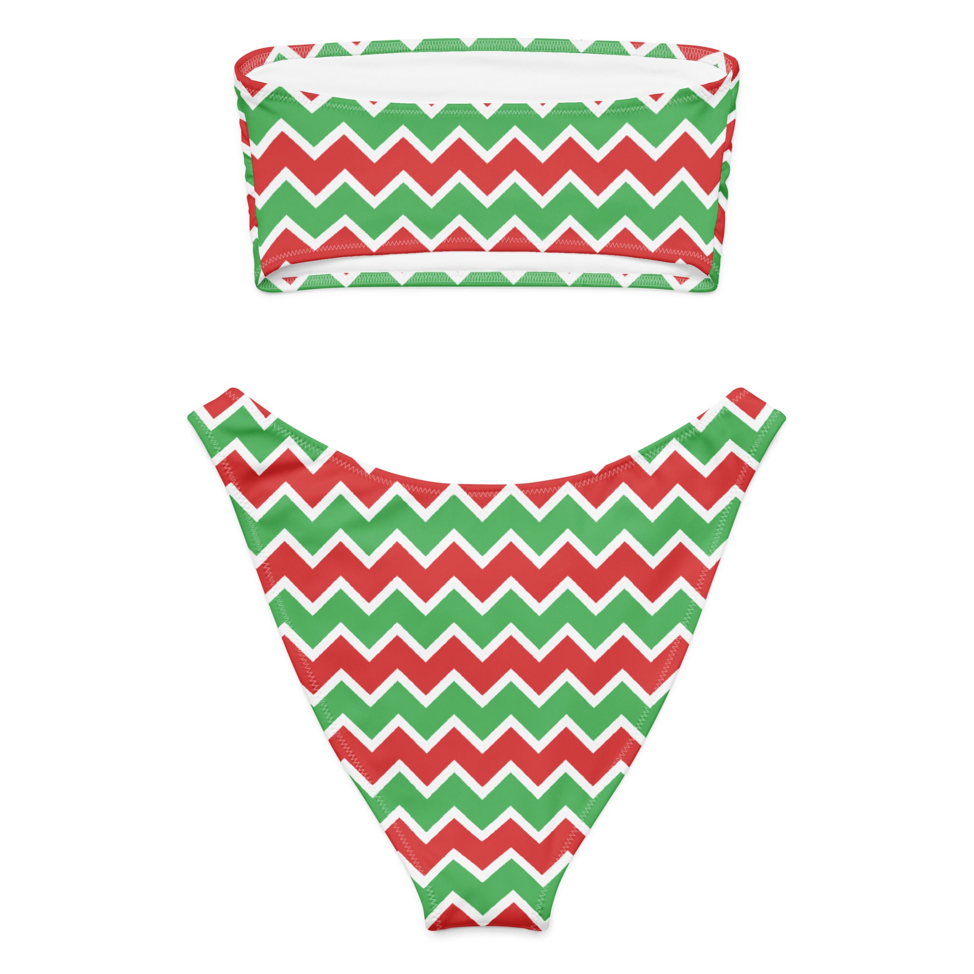 Women's Christmas Chevron Recycled Bandeau Bikini - Quick Drying Fabric With UPF 50+