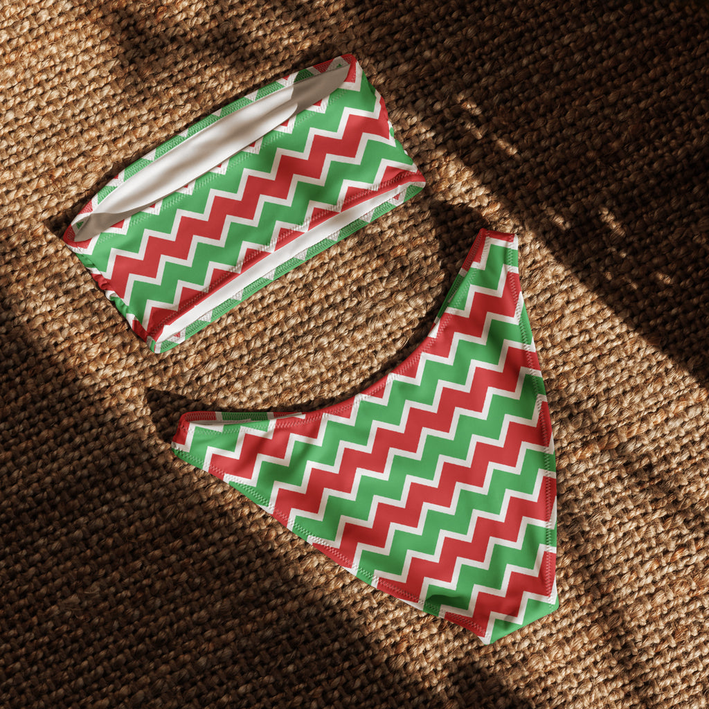 Women's Christmas Chevron Recycled Bandeau Bikini - Quick Drying Fabric With UPF 50+