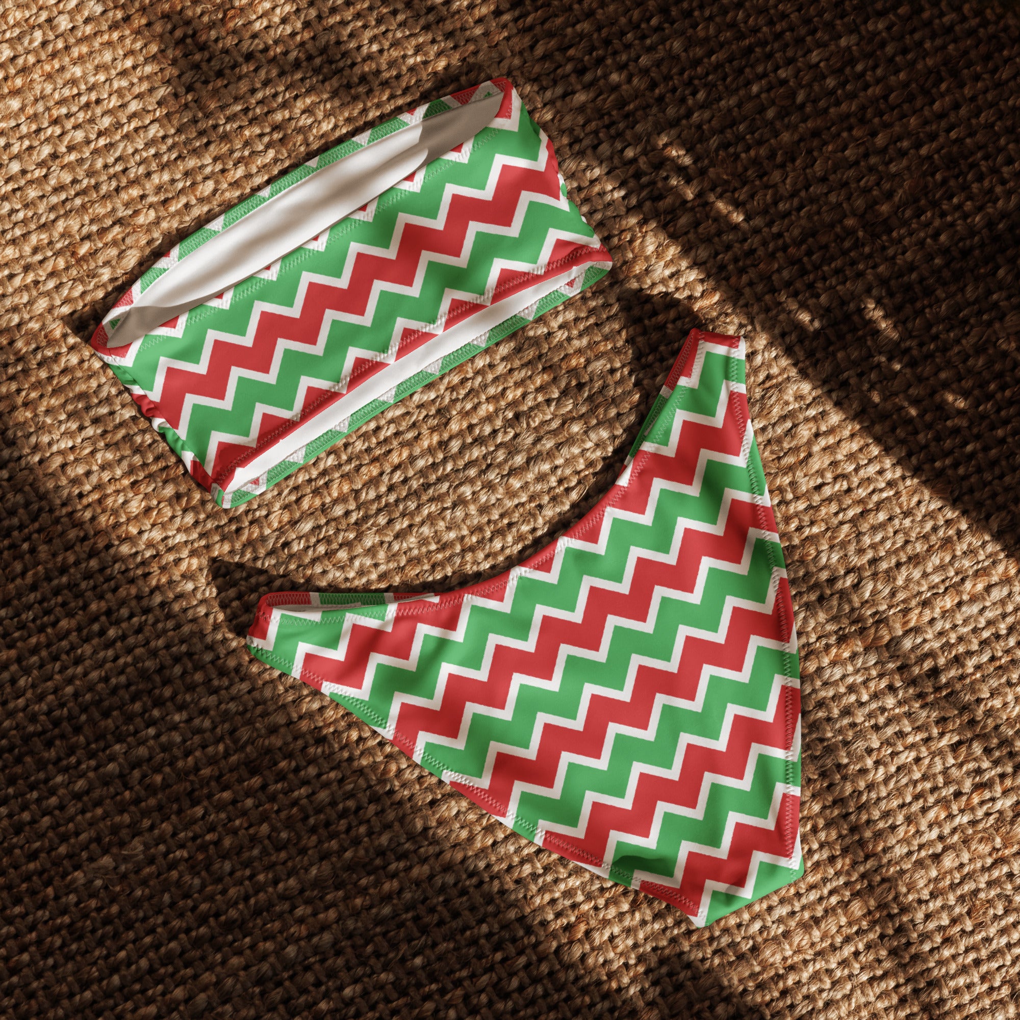 Women's Christmas Chevron Recycled Bandeau Bikini - Quick Drying Fabric With UPF 50+