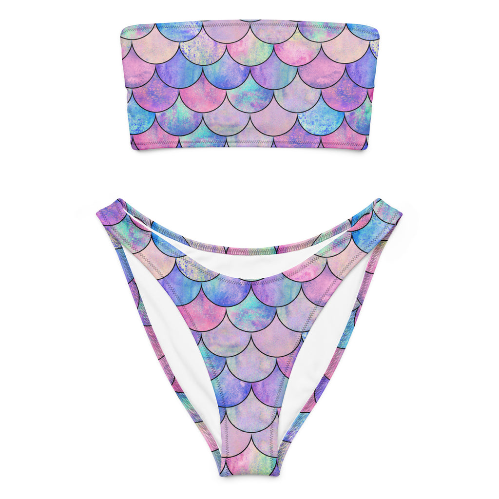 Women's Mermaid Scale Recycled Bandeau Bikini - Quick Drying Fabric With UPF 50+