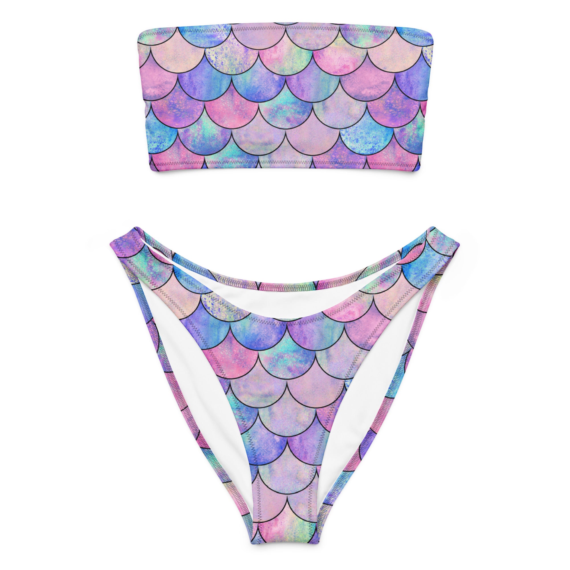 Women's Mermaid Scale Recycled Bandeau Bikini - Quick Drying Fabric With UPF 50+