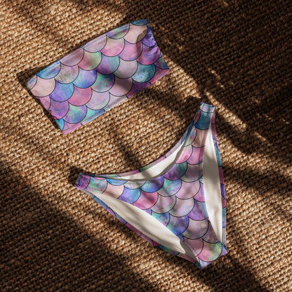 Women's Mermaid Scale Recycled Bandeau Bikini - Quick Drying Fabric With UPF 50+
