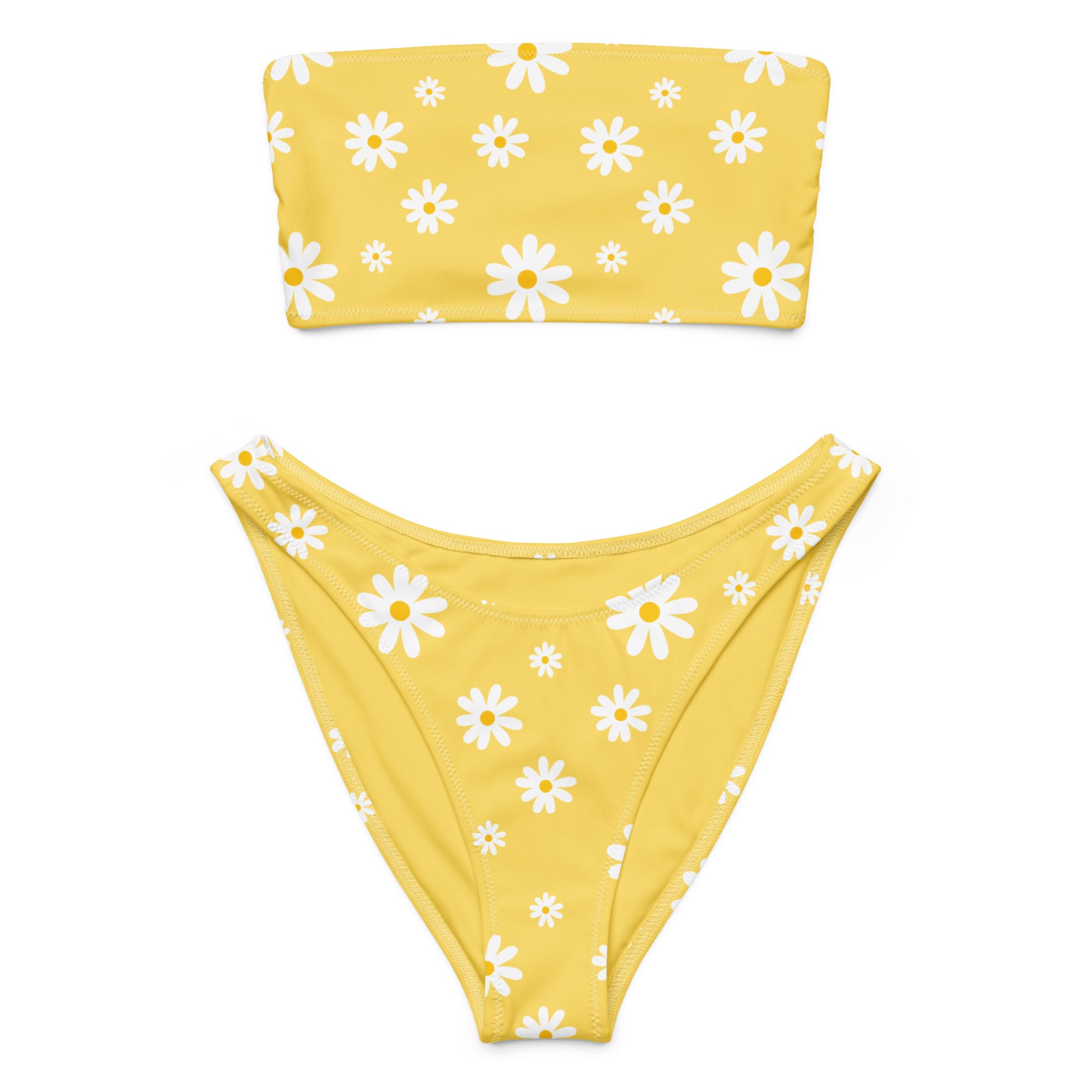 Women's Yellow Daisy Recycled Bandeau Bikini - Quick Drying Fabric With UPF 50+