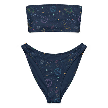 Women's Colorful Galaxy Space Recycled Bandeau Bikini - Quick Drying Fabric With UPF 50+