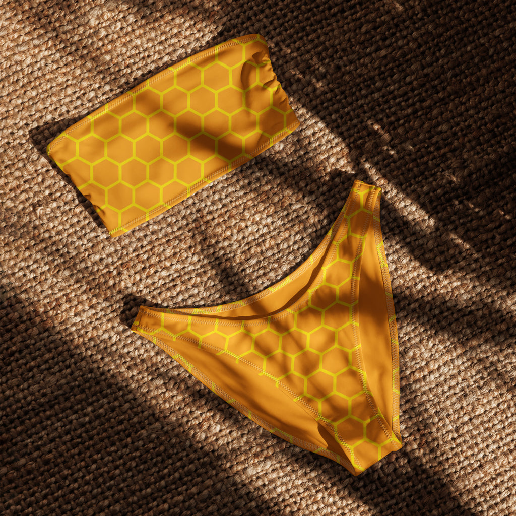 Women's Honeycomb Recycled Bandeau Bikini - Quick Drying Fabric With UPF 50+
