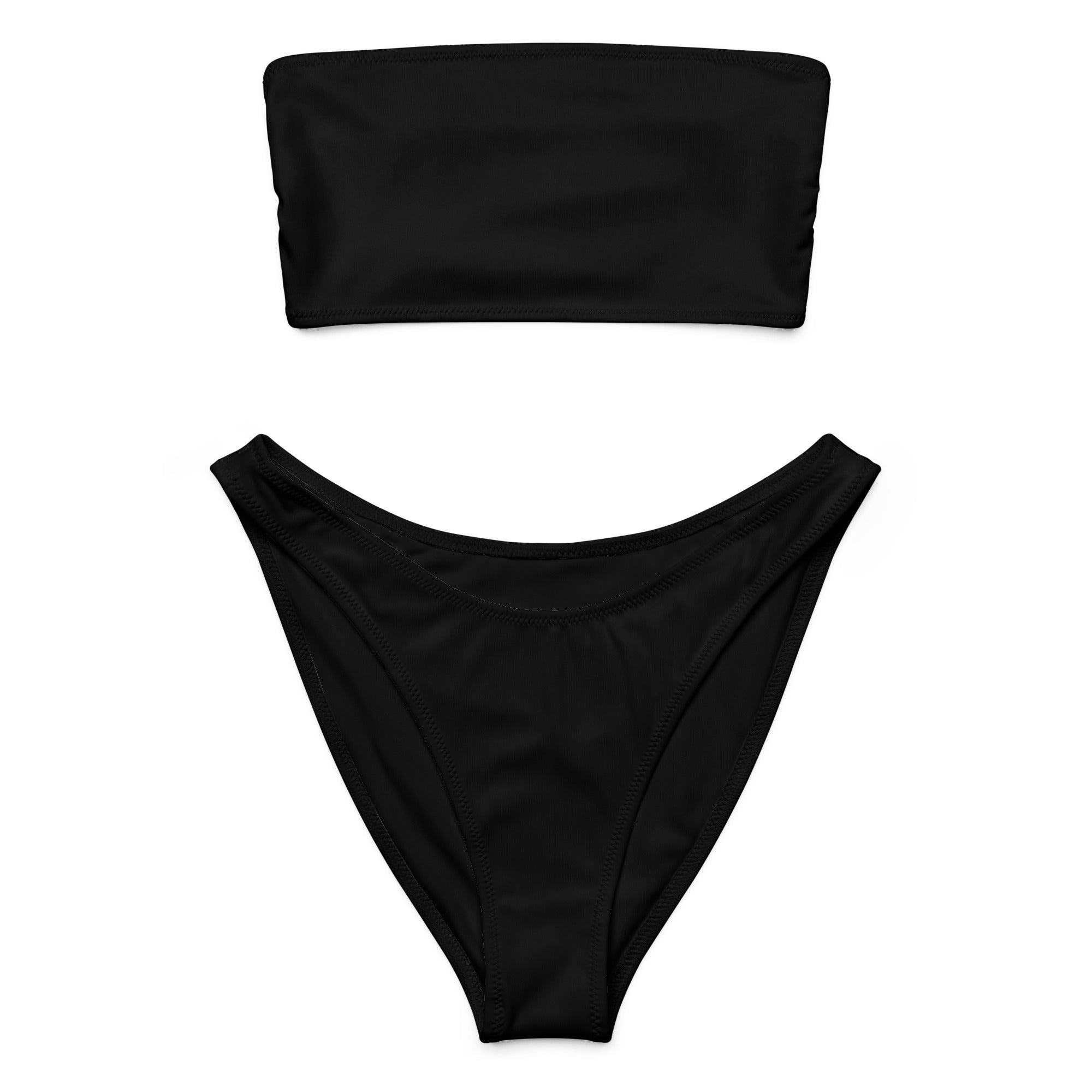 Women’s black recycled strapless bandeau bikini set with high-waisted bottom made from quick drying fabric with upf 50+