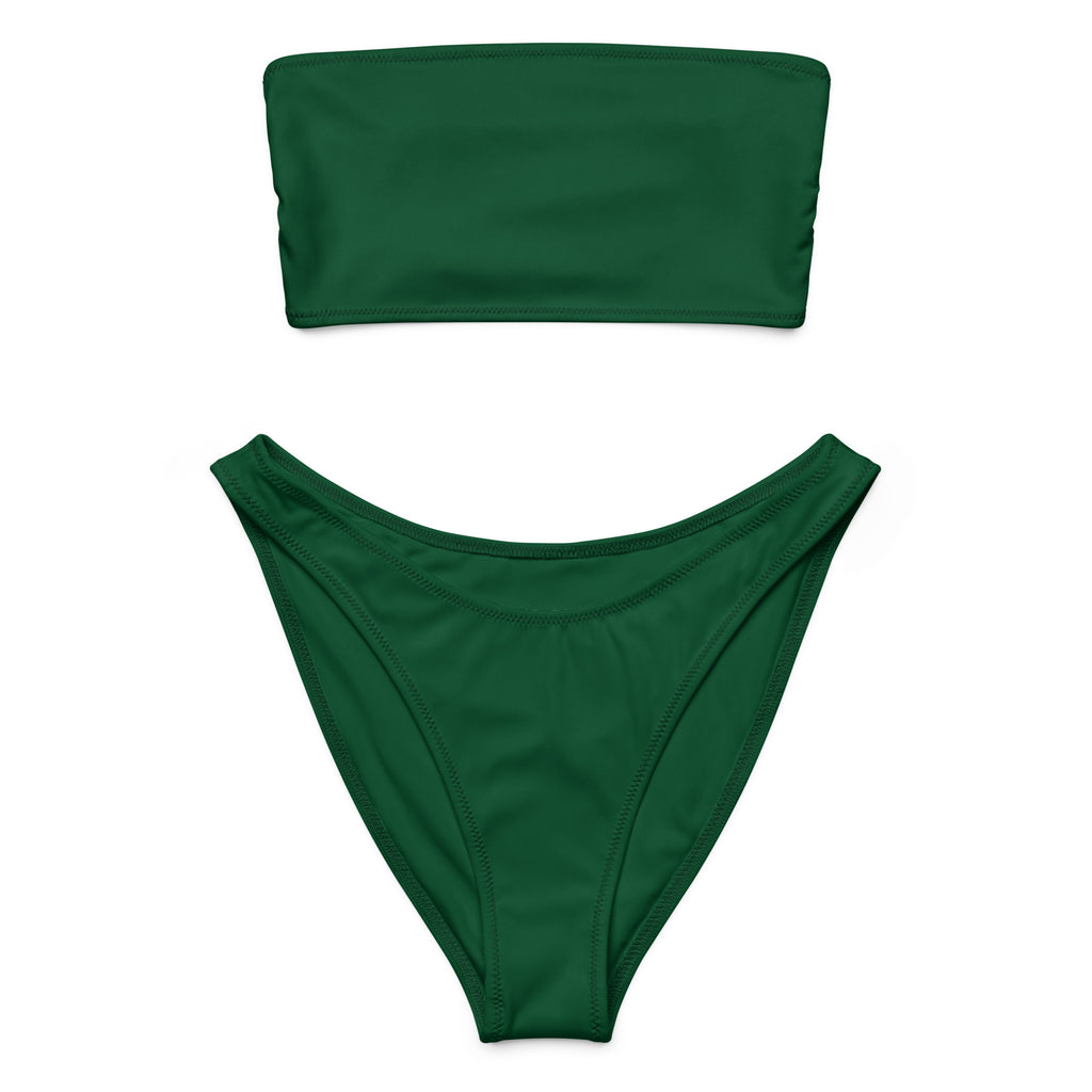 Women's Dark Green Recycled Bandeau Bikini - Quick Drying Fabric With UPF 50+