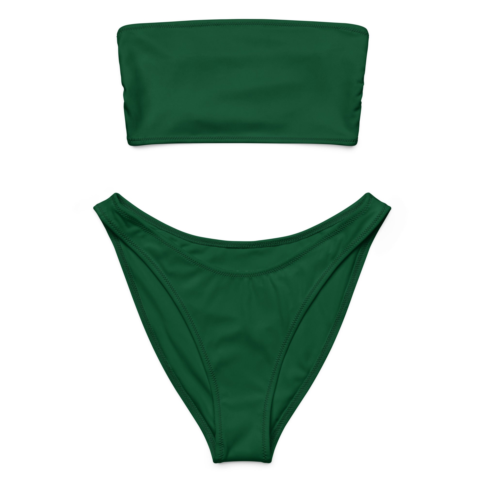Women's Dark Green Recycled Bandeau Bikini - Quick Drying Fabric With UPF 50+