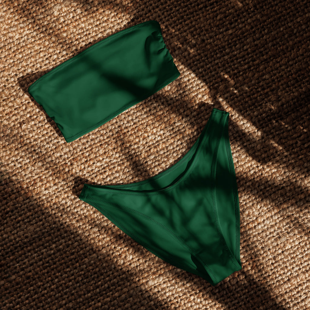 Women's Dark Green Recycled Bandeau Bikini - Quick Drying Fabric With UPF 50+