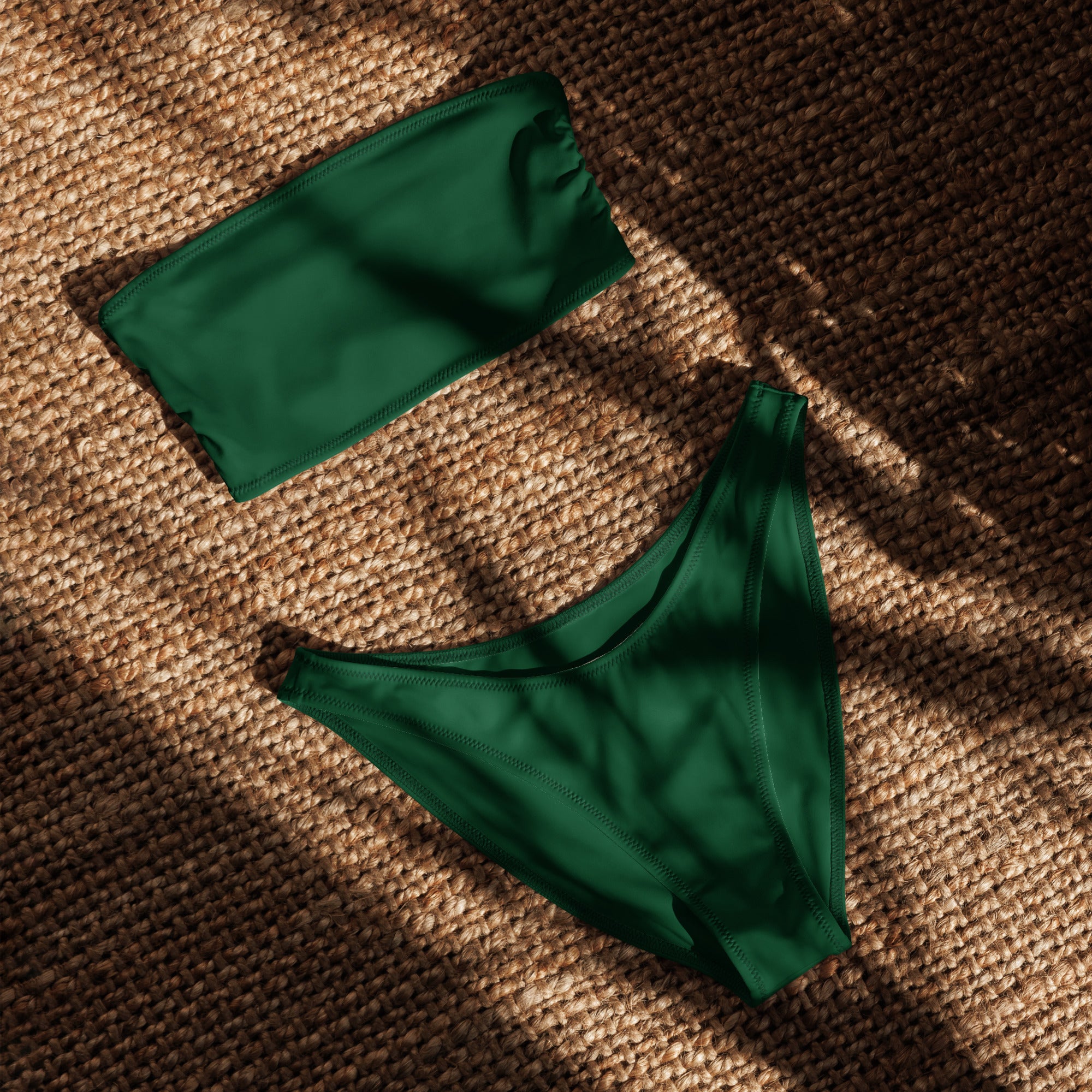 Women's Dark Green Recycled Bandeau Bikini - Quick Drying Fabric With UPF 50+